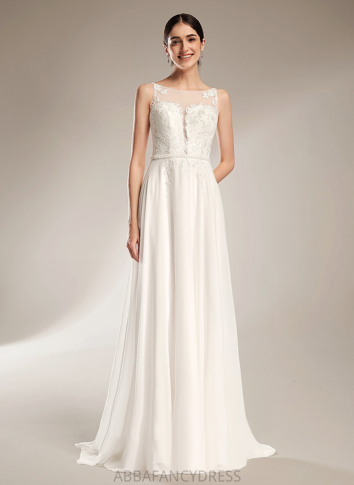 Kaia Train A-Line Sweep Wedding Sequins Illusion Wedding Dresses Chiffon With Dress Lace