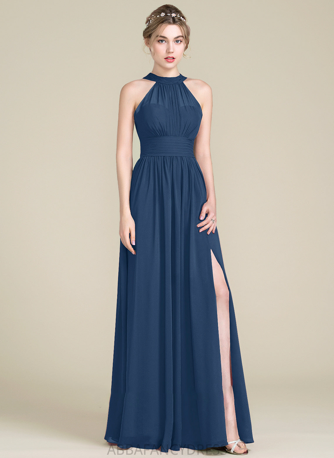 Fabric Floor-Length Embellishment A-Line Neckline Length SplitFront Ruffle Silhouette ScoopNeck Bow(s) Kristin