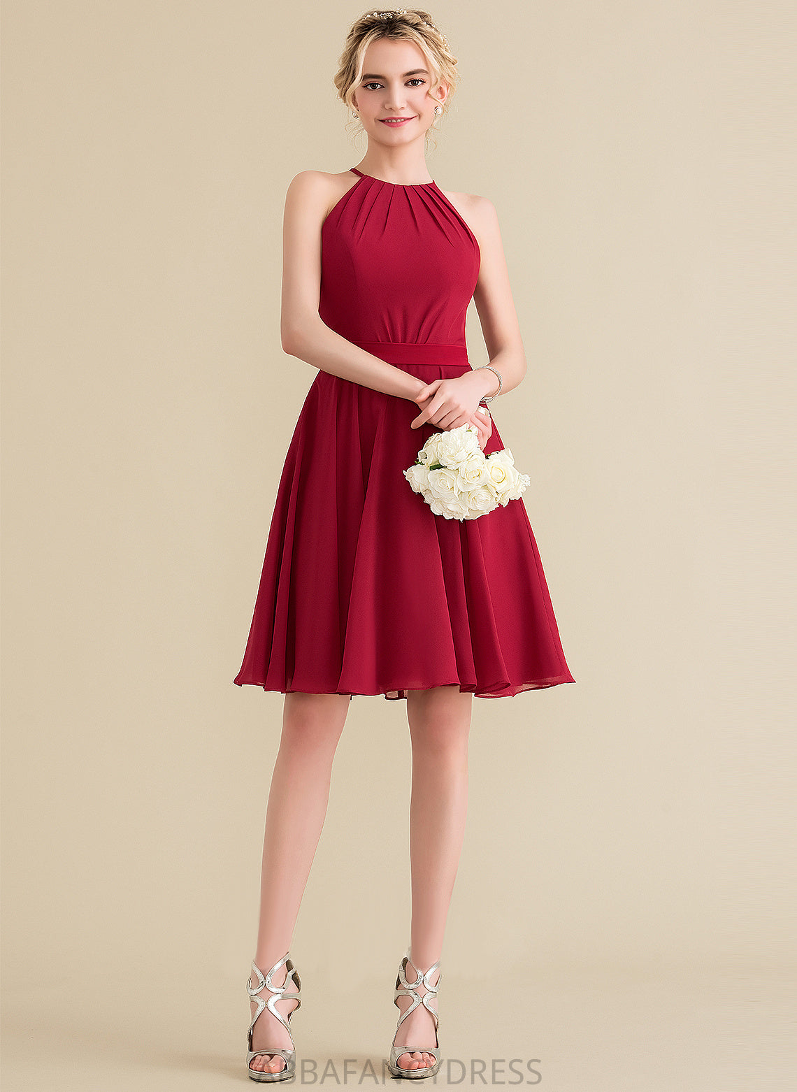 With Bow(s) Homecoming Dresses Dress Chiffon Knee-Length Neck Nicola Ruffle Homecoming A-Line Scoop