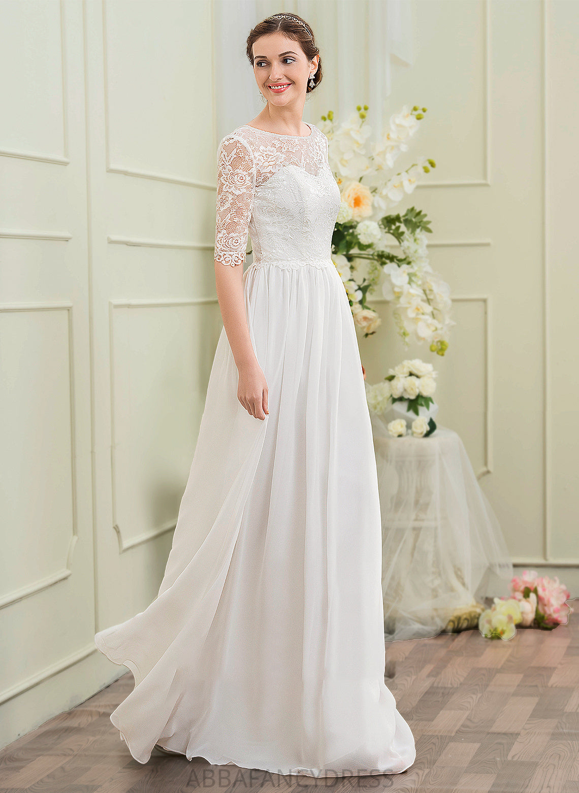 Illusion Dress Floor-Length Chiffon Wedding Dresses A-Line Wedding Elizabeth