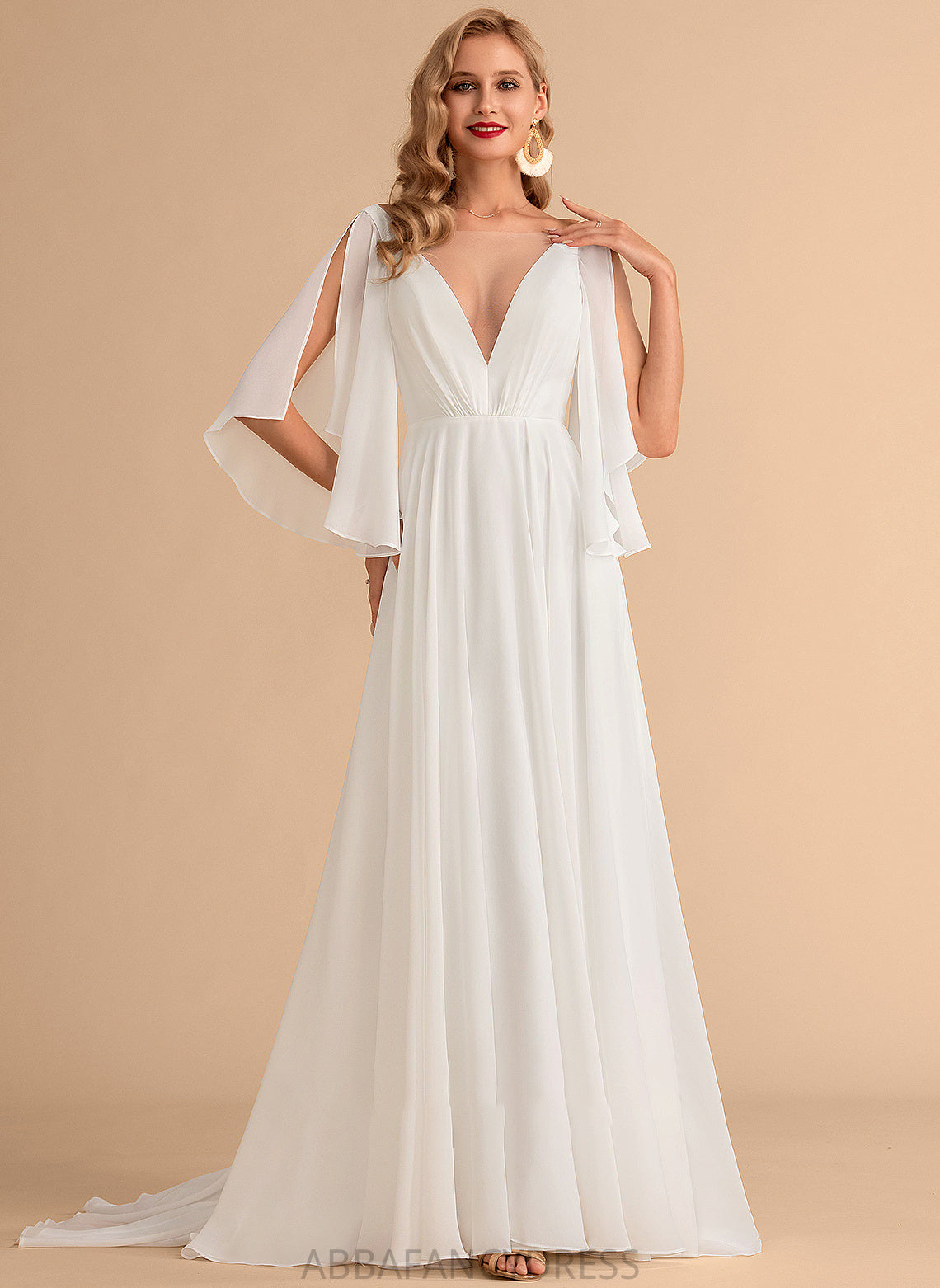 V-neck Wedding Dresses Dress Haven Wedding Chiffon Train A-Line Sweep