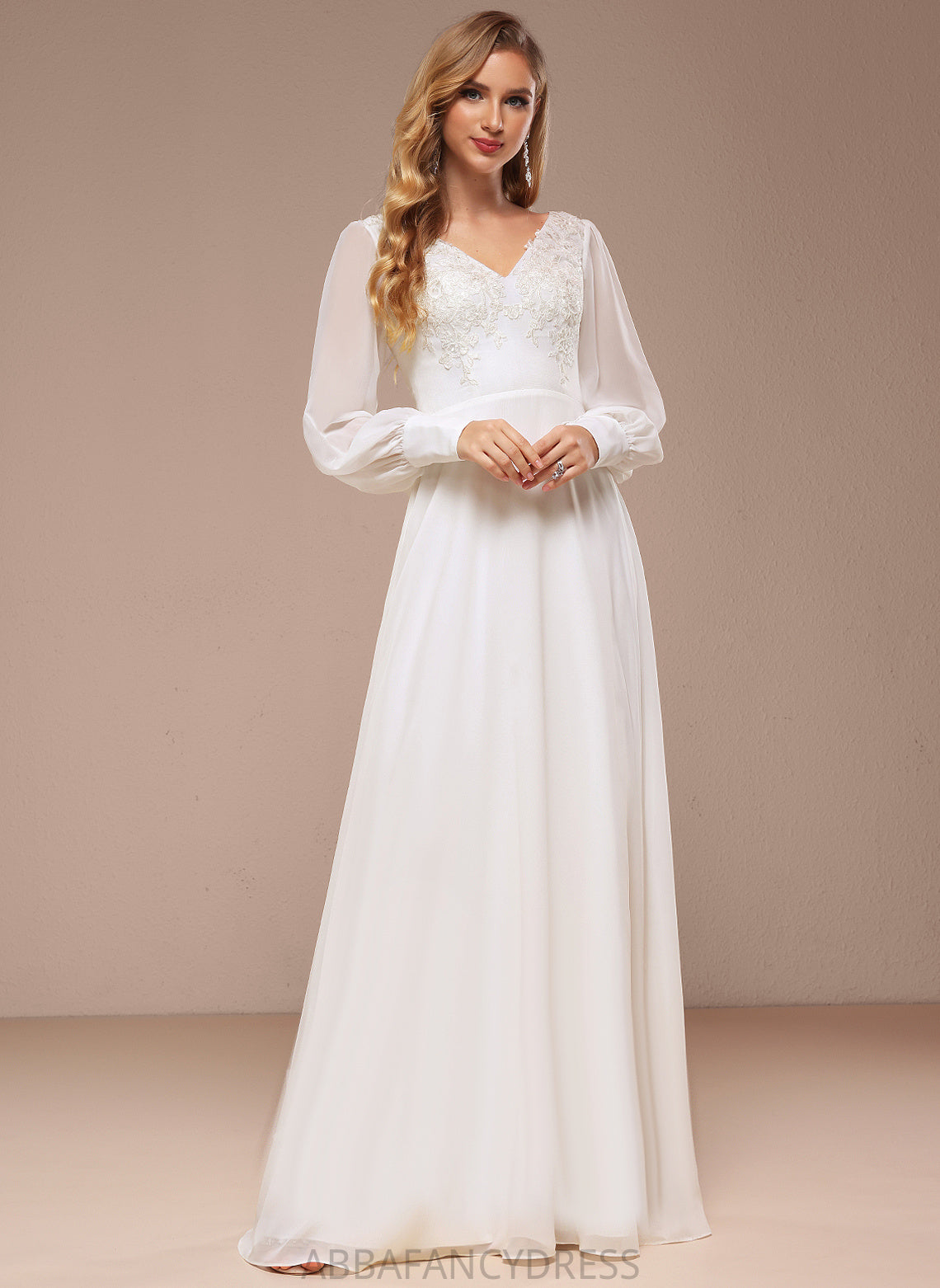 Aniya V-neck With Lace Sequins Wedding A-Line Dress Wedding Dresses Floor-Length Chiffon