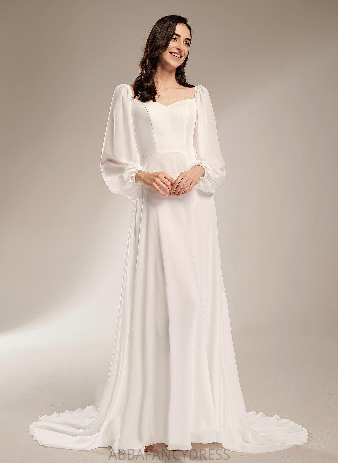 Chiffon Split Wedding Dress Train Chapel Front A-Line Wedding Dresses With V-neck Beryl