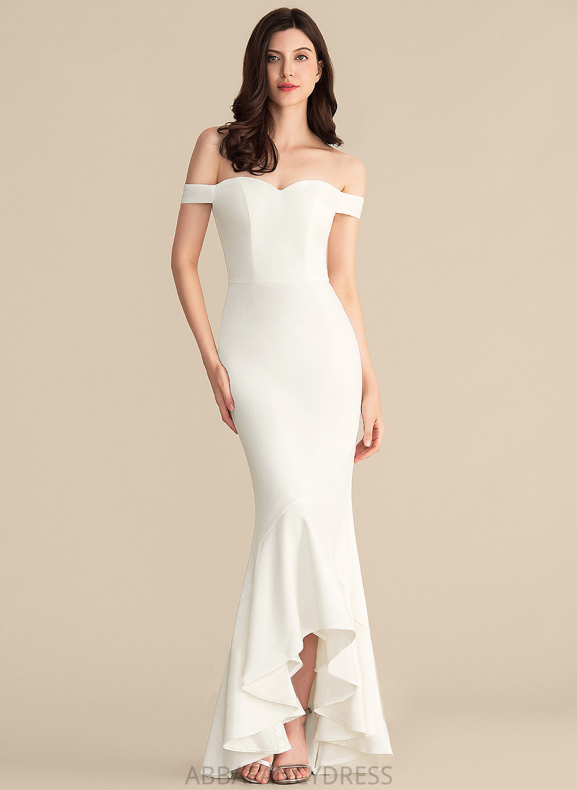 Wedding Dresses Off-the-Shoulder Cascading Wedding Kim Asymmetrical Dress Trumpet/Mermaid With Ruffles