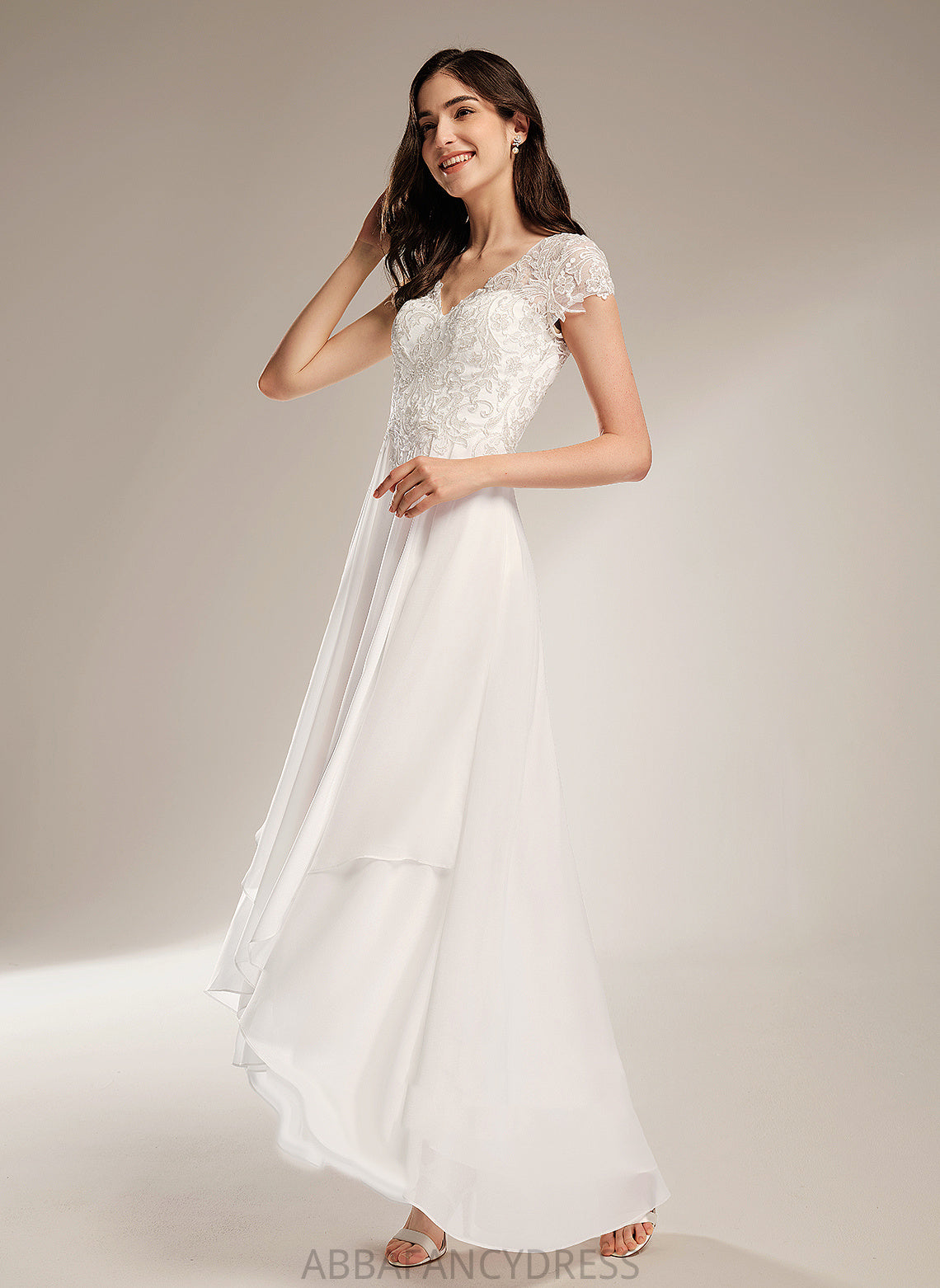 Lace A-Line Asymmetrical Wedding Dresses Dress Elyse V-neck Wedding Chiffon With