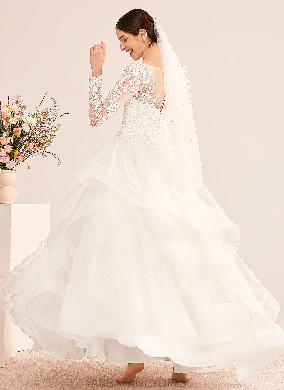 Floor-Length Wedding Mikaela With V-neck Dress Ball-Gown/Princess Beading Wedding Dresses Sequins