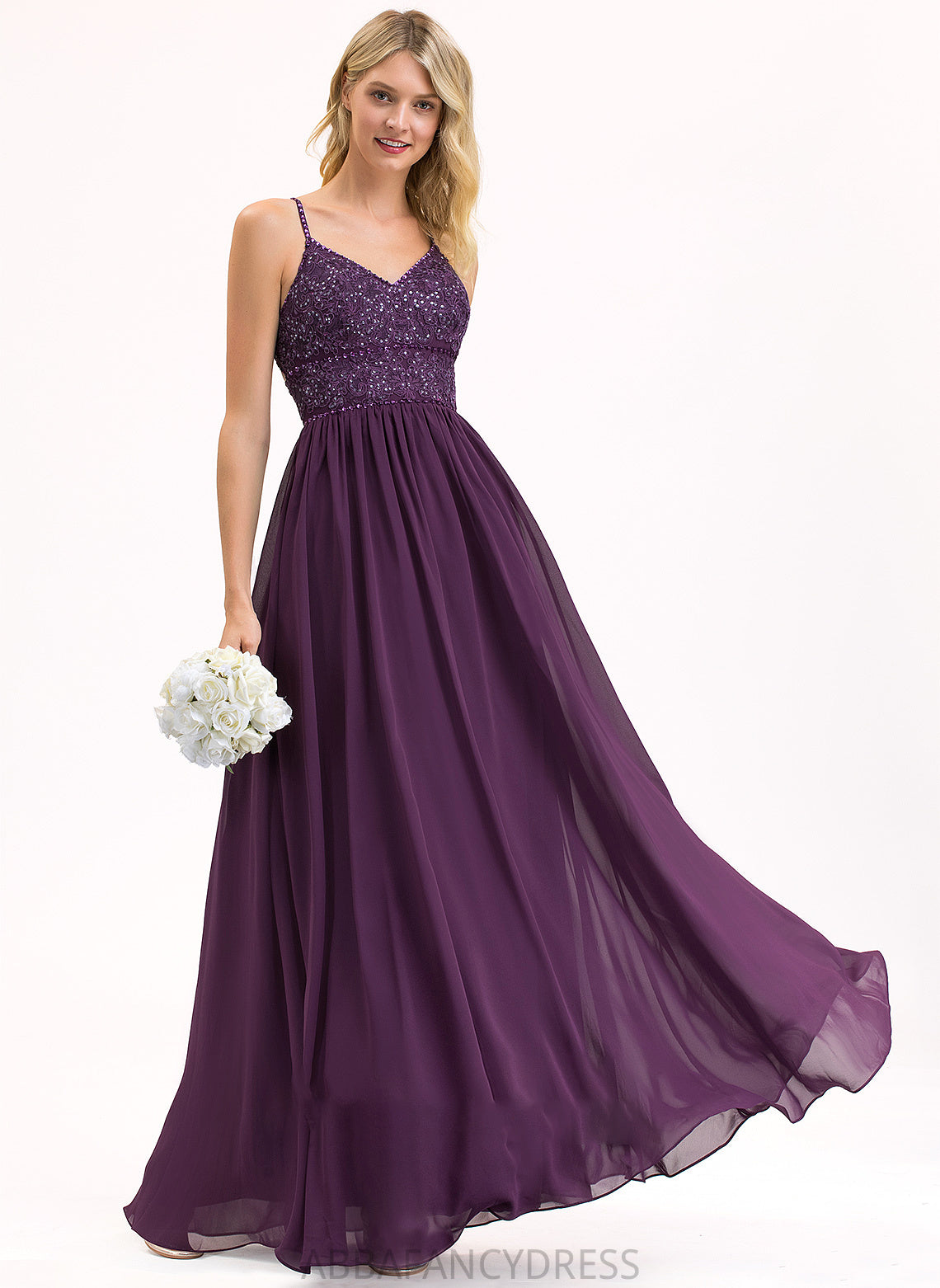 Floor-Length Chiffon Beading Kelsey Sequins A-Line Prom Dresses V-neck Lace With