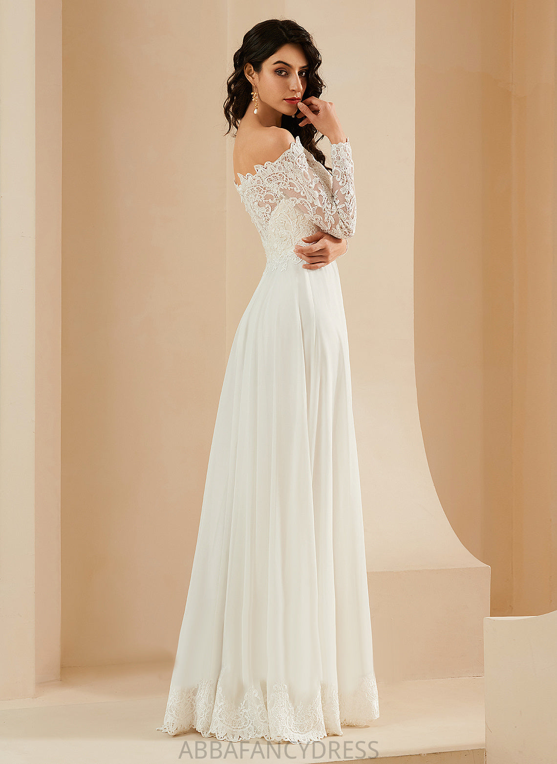 Train Wedding Dresses Wedding Lace Off-the-Shoulder Dress With A-Line Chiffon Maisie Sweep