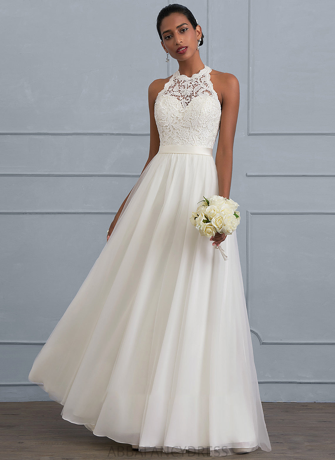 A-Line Dress Emilee Scoop Neck Floor-Length Wedding Tulle Wedding Dresses