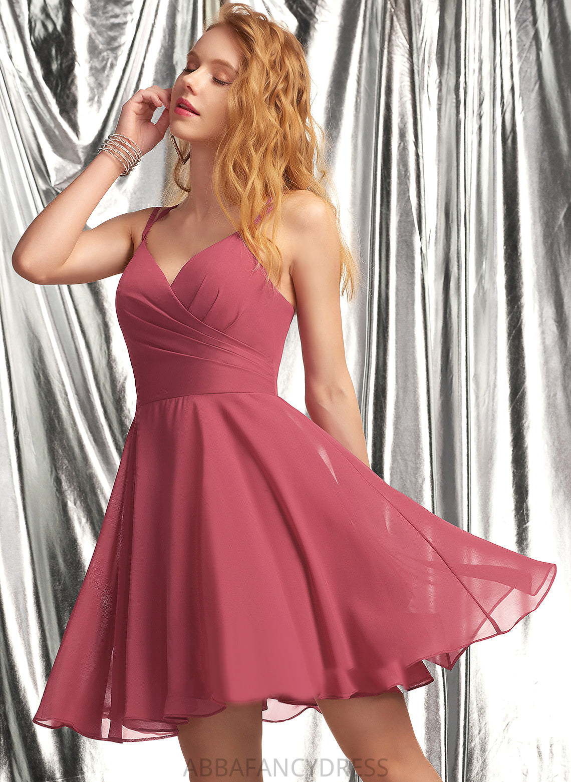 Short/Mini A-Line V-neck Homecoming Dress Chiffon With Lorelei Ruffle Homecoming Dresses