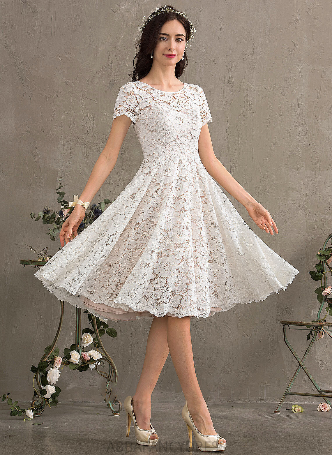 Lace Knee-Length Dress A-Line Wedding Scoop Kailyn Neck Wedding Dresses