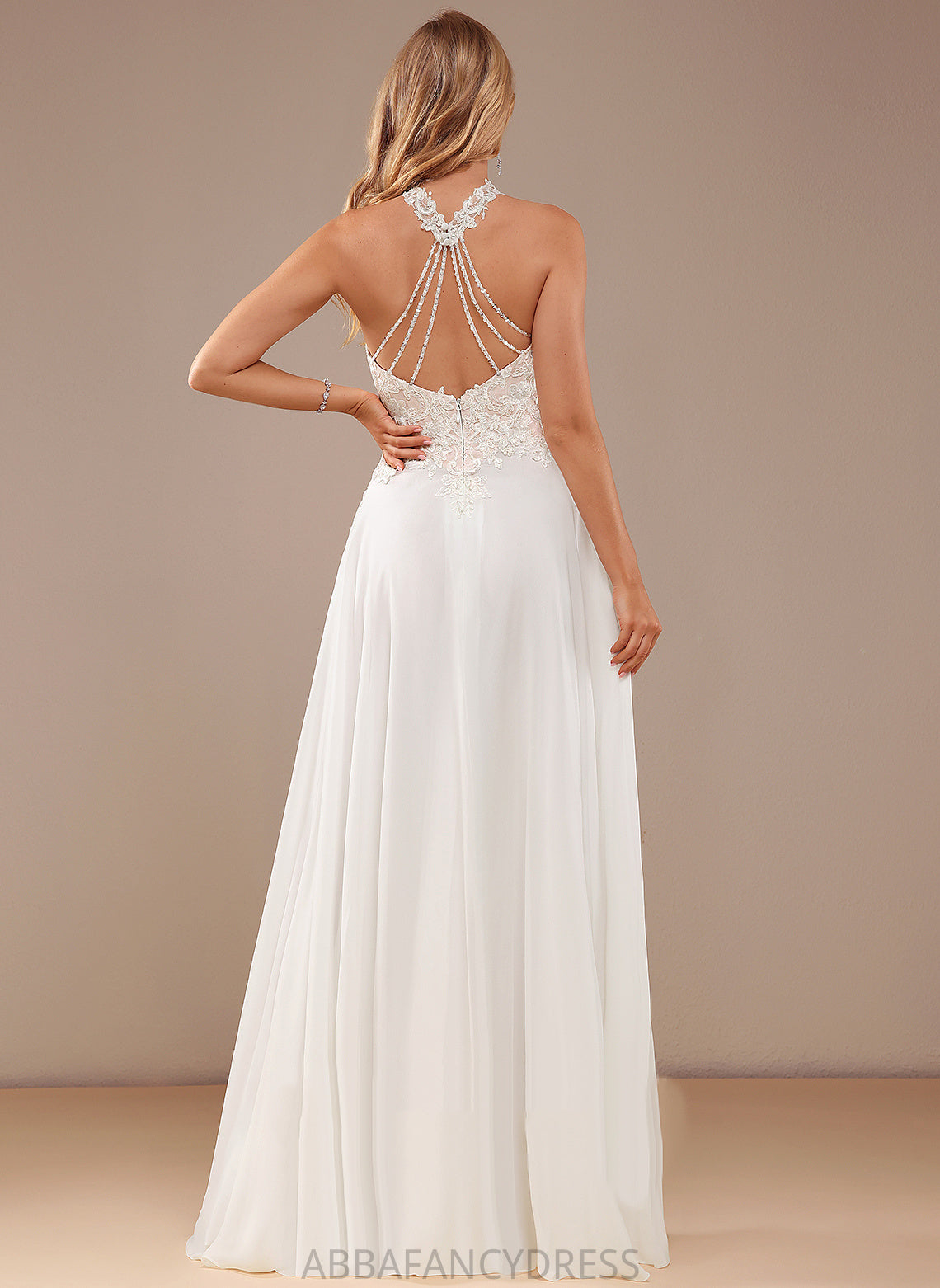 A-Line Front Wedding Wedding Dresses Neck Dress Sequins High Jode Lace Beading Lace With Chiffon Split Floor-Length