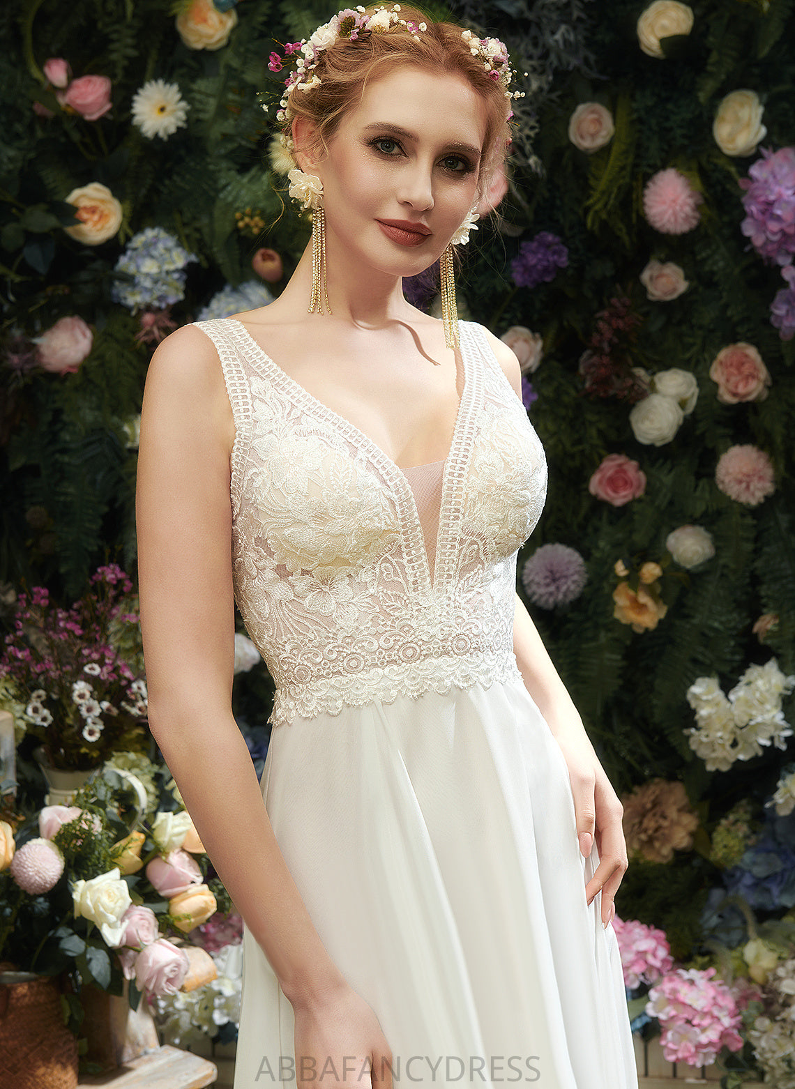 Lace Wedding Dresses V-neck Dress With Wedding Chiffon Floor-Length Tiana A-Line Sequins