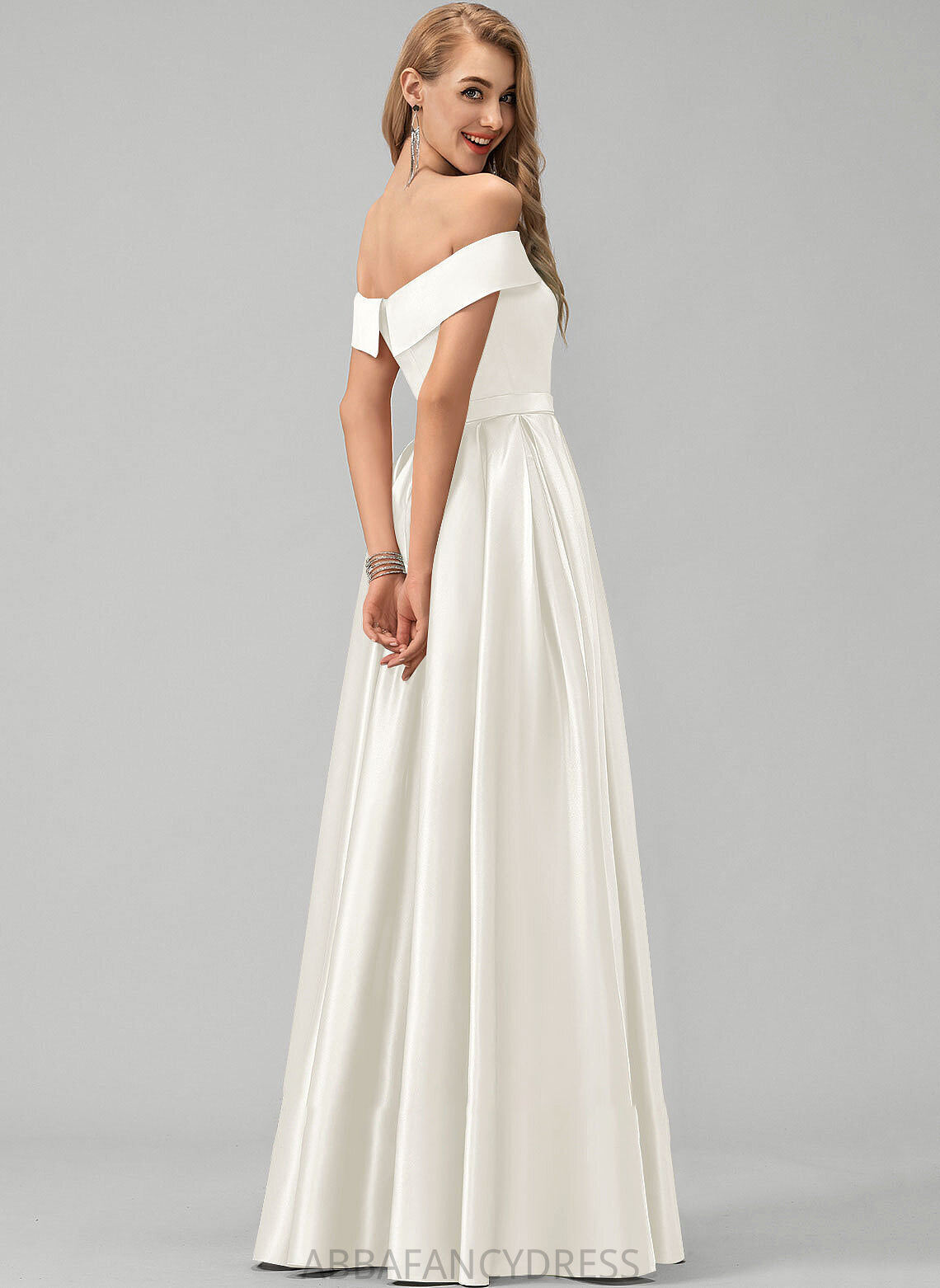 Split Ball-Gown/Princess Satin Pockets With Front Neveah Off-the-Shoulder Wedding Dresses Dress Wedding Floor-Length