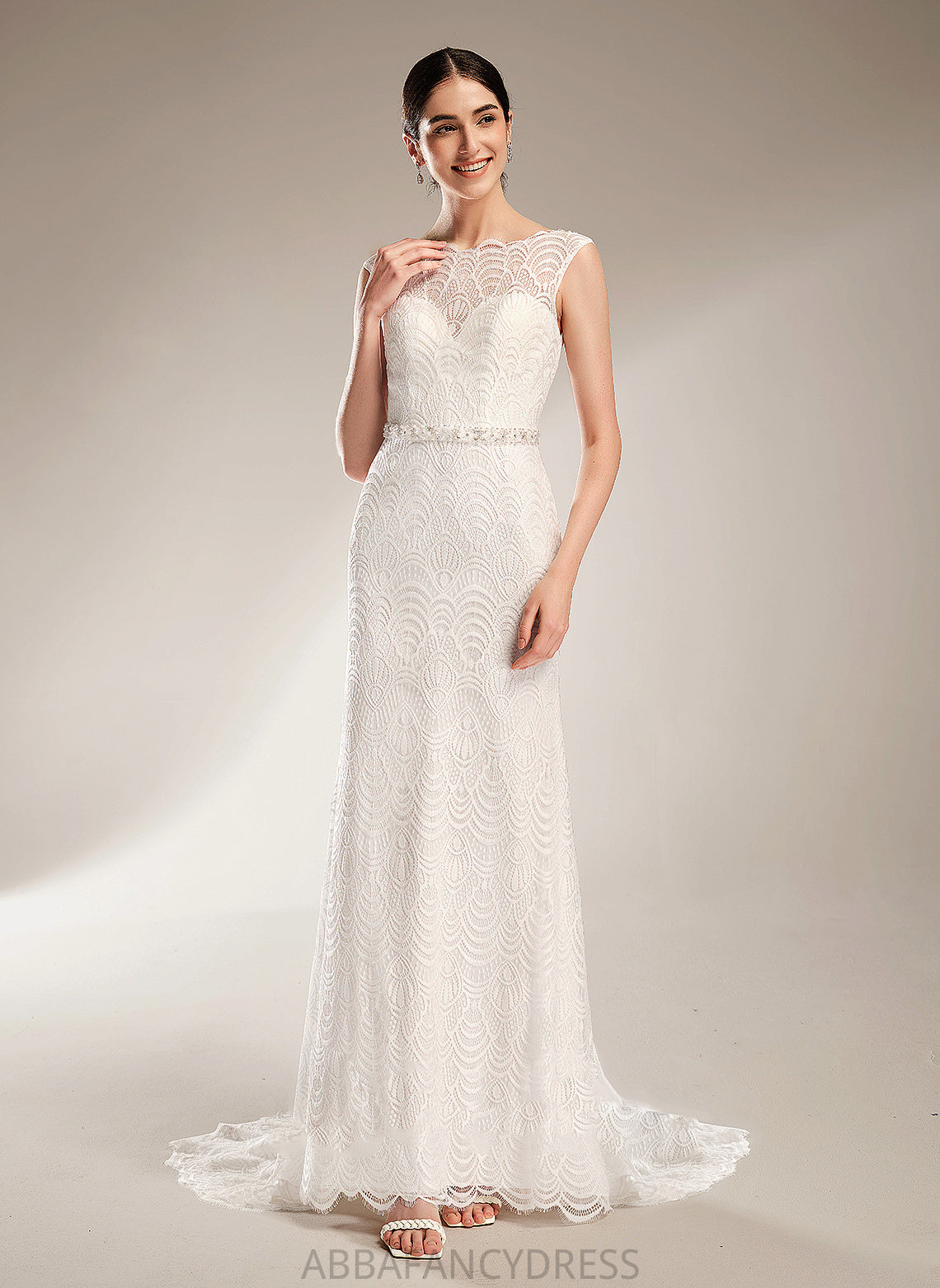 Scoop Dress Court Wedding Dresses Sheath/Column Nathalia Wedding Lace Train With Neck Sequins Beading