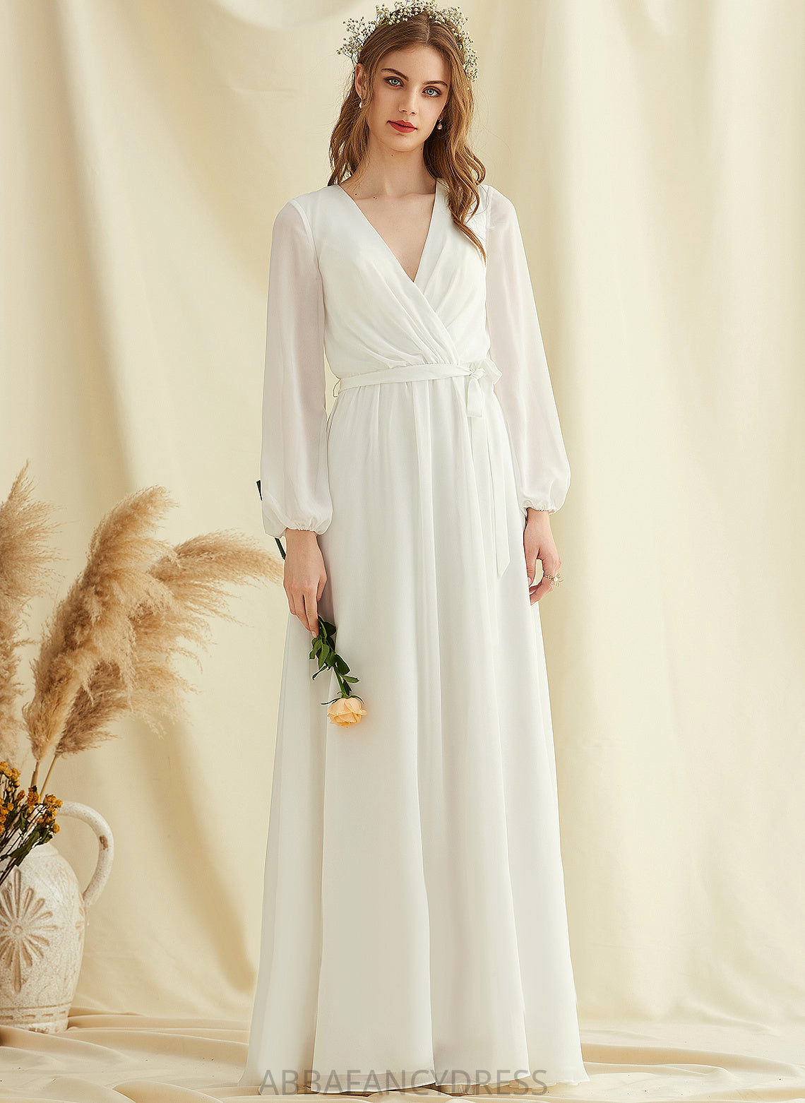 Wedding Dresses Floor-Length A-Line Chiffon Dress V-neck Camryn Wedding