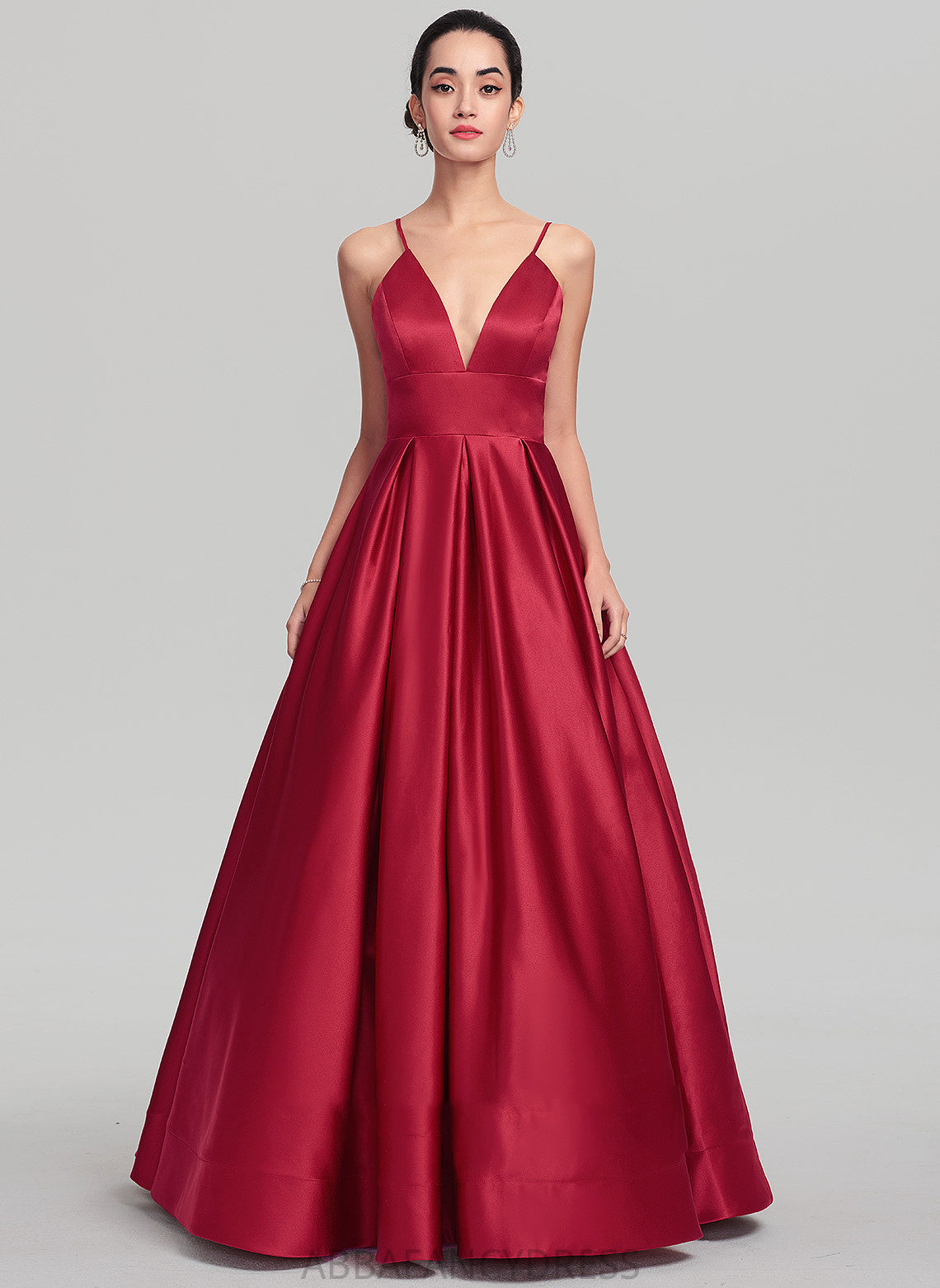 Floor-Length Ball-Gown/Princess Prom Dresses Jaiden Satin V-neck