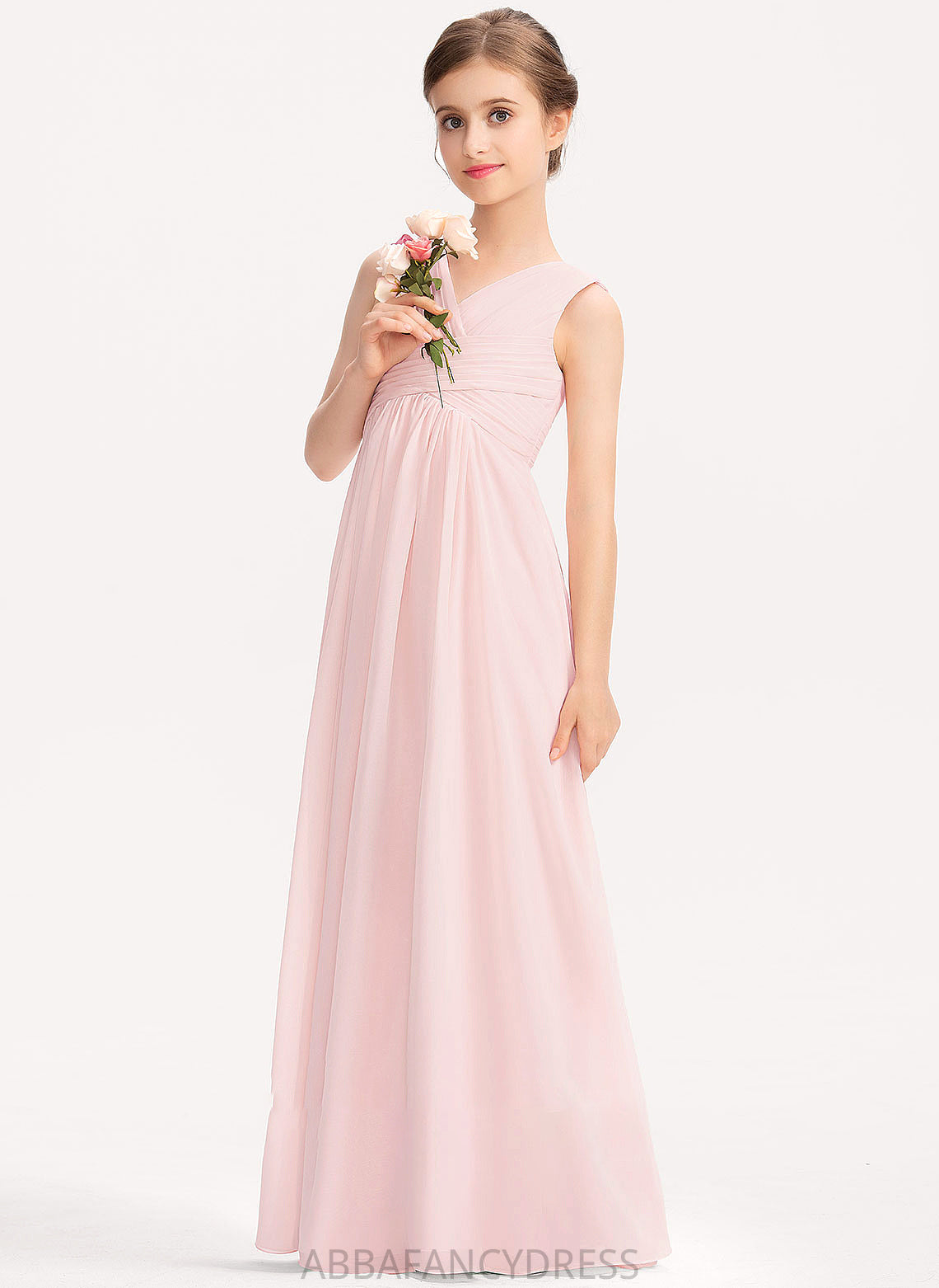 V-neck Carly Ruffle Chiffon Floor-Length With Junior Bridesmaid Dresses A-Line