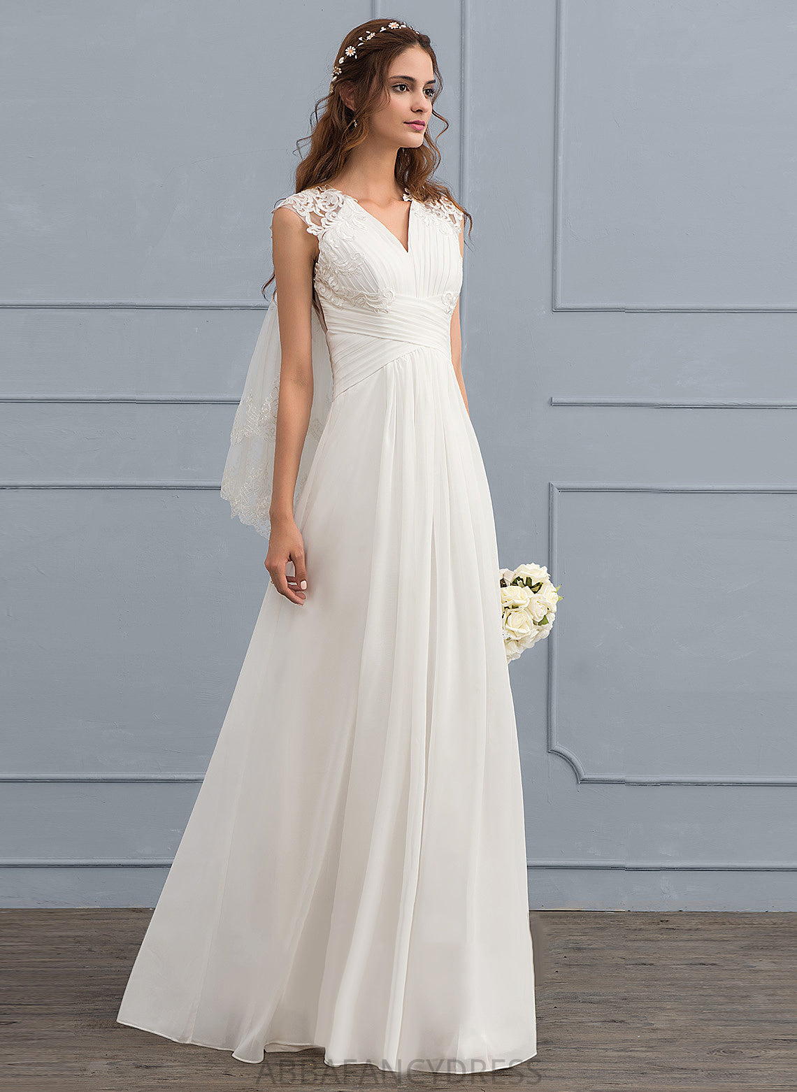 Sweetheart Nadine Wedding Dresses With A-Line Wedding Ruffle Chiffon Floor-Length Lace Dress