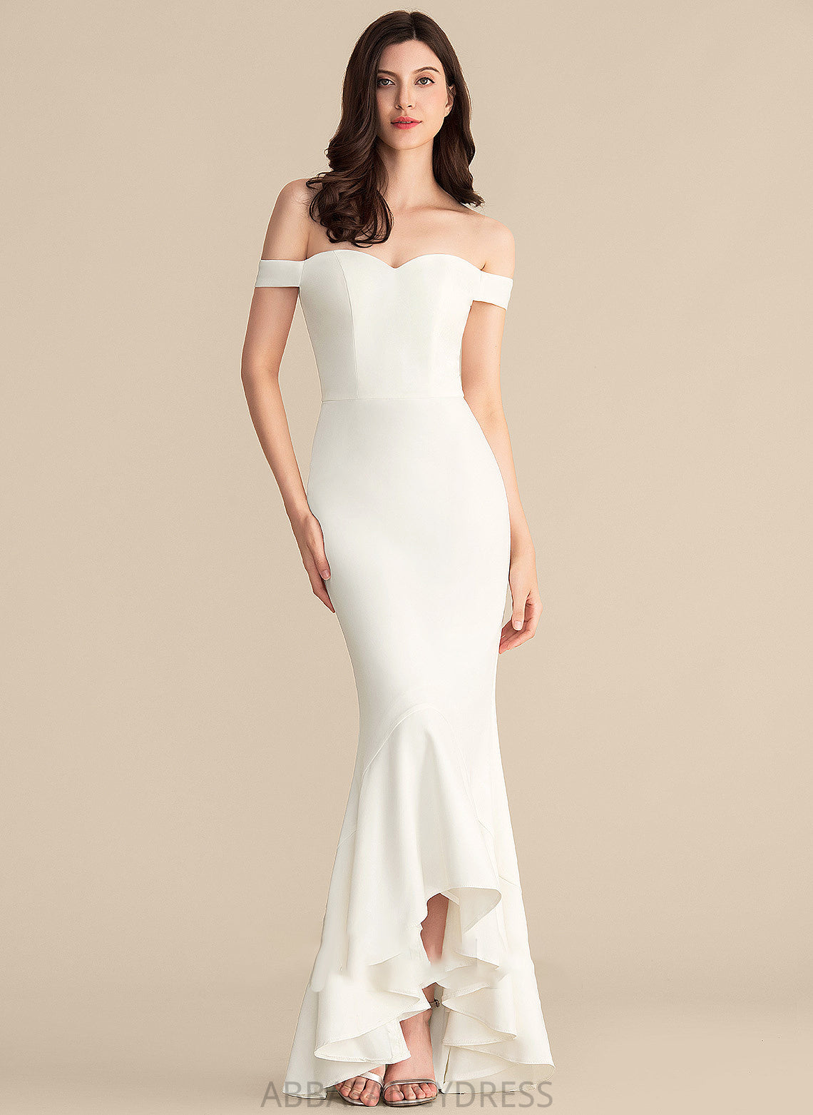 Crepe Dress Off-the-Shoulder Trumpet/Mermaid Marie Asymmetrical Wedding Stretch Wedding Dresses