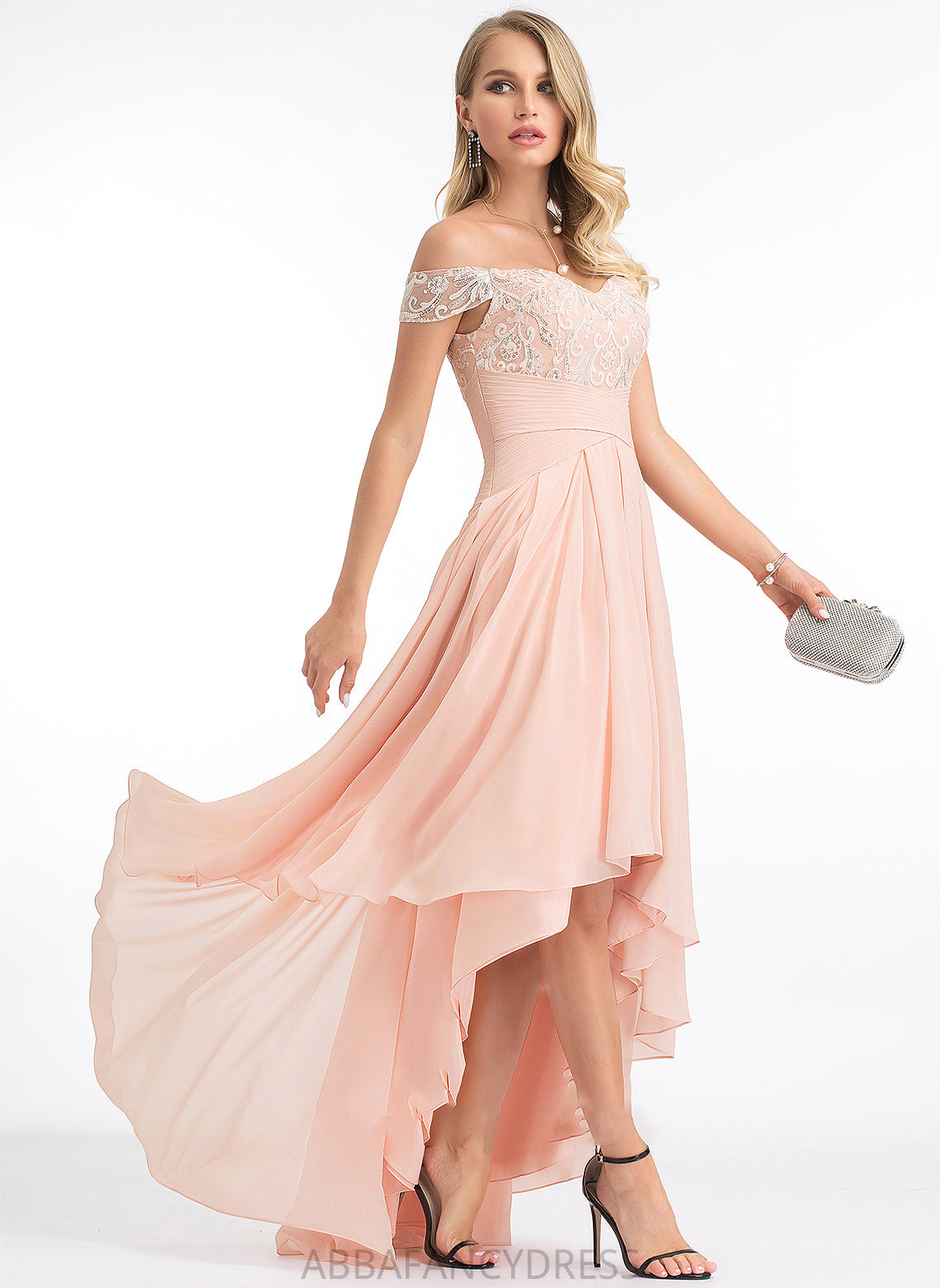 A-Line Prom Dresses Off-the-Shoulder Sequins Asymmetrical Tianna With Chiffon