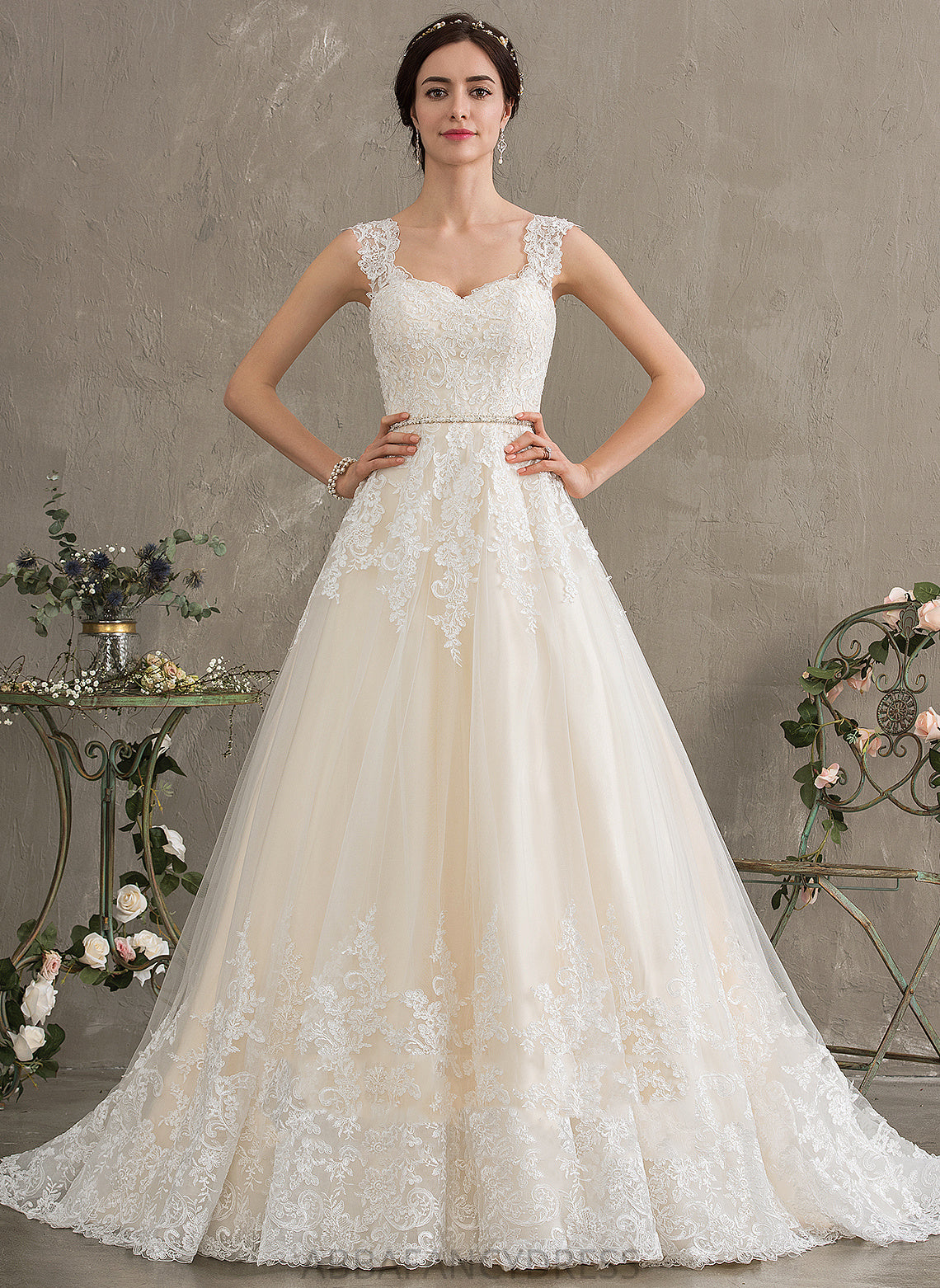 Ashlyn Sweetheart Ball-Gown/Princess Lace Beading Court With Tulle Wedding Dress Train Sequins Wedding Dresses