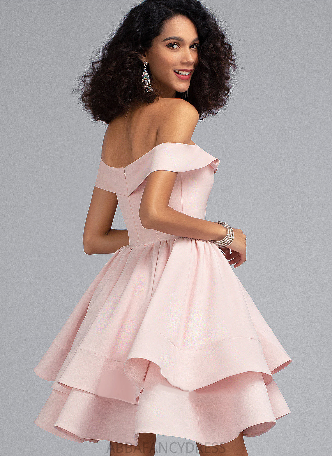 Ruffles Homecoming Stretch Cascading Short/Mini Homecoming Dresses Dress Meredith Off-the-Shoulder A-Line With Crepe