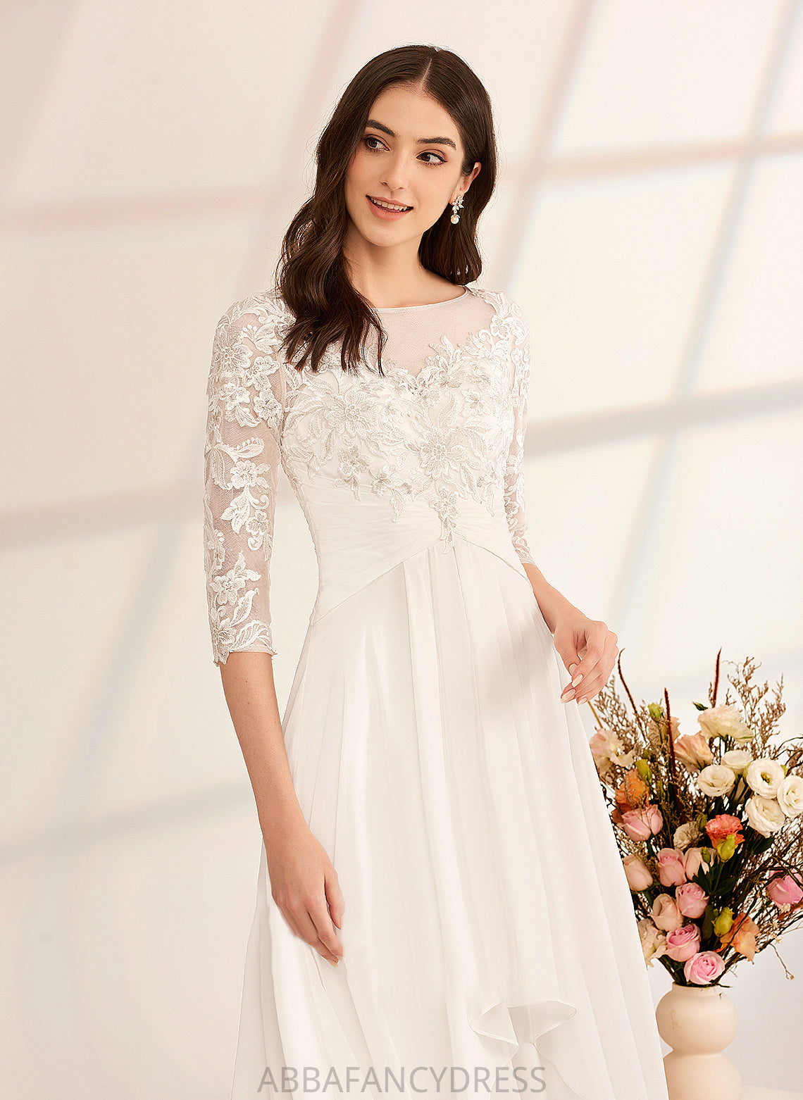 With Lace Wedding Illusion Wedding Dresses A-Line Floor-Length Nita Chiffon Ruffle Dress Beading