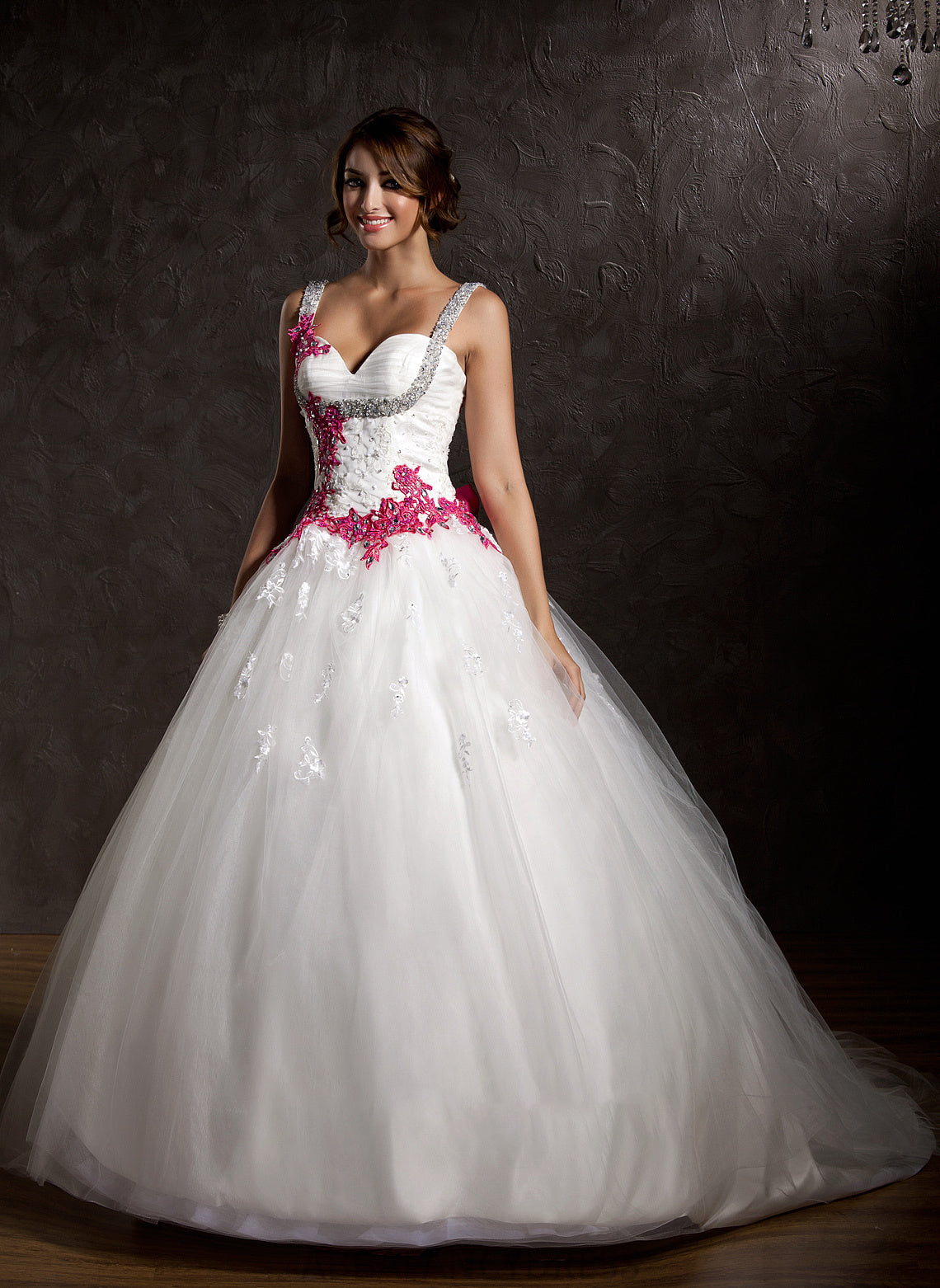 Sweetheart Ball-Gown/Princess Appliques Wedding Athena Ruffle Bow(s) Train Wedding Dresses Chapel Lace Dress With Tulle