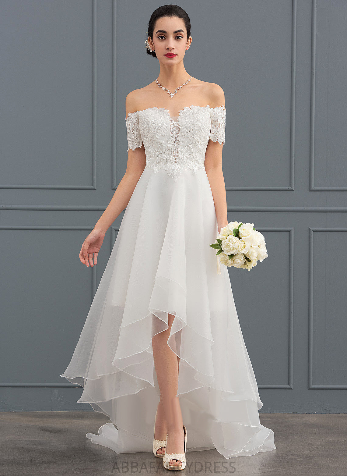 With Lauretta Asymmetrical Wedding Dresses Dress Organza A-Line Sequins Wedding Lace