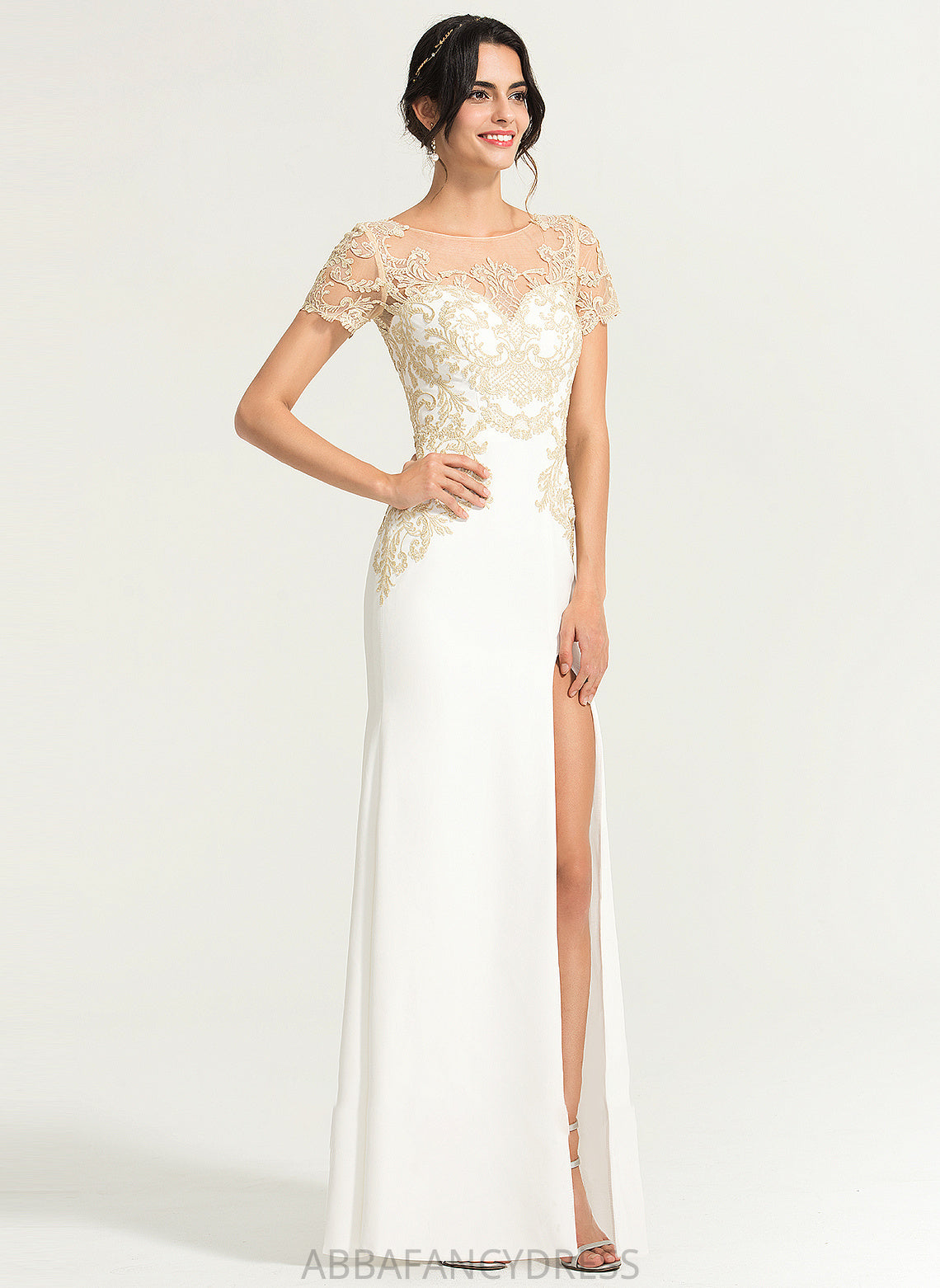 Neck Split Wedding Dresses Stretch Scoop Crepe With Front Sheath/Column Dress Dayanara Floor-Length Wedding