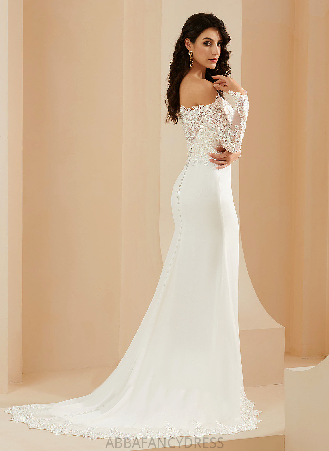 Gertrude Chiffon Wedding Dress Off-the-Shoulder Train Court Lace Trumpet/Mermaid Wedding Dresses With