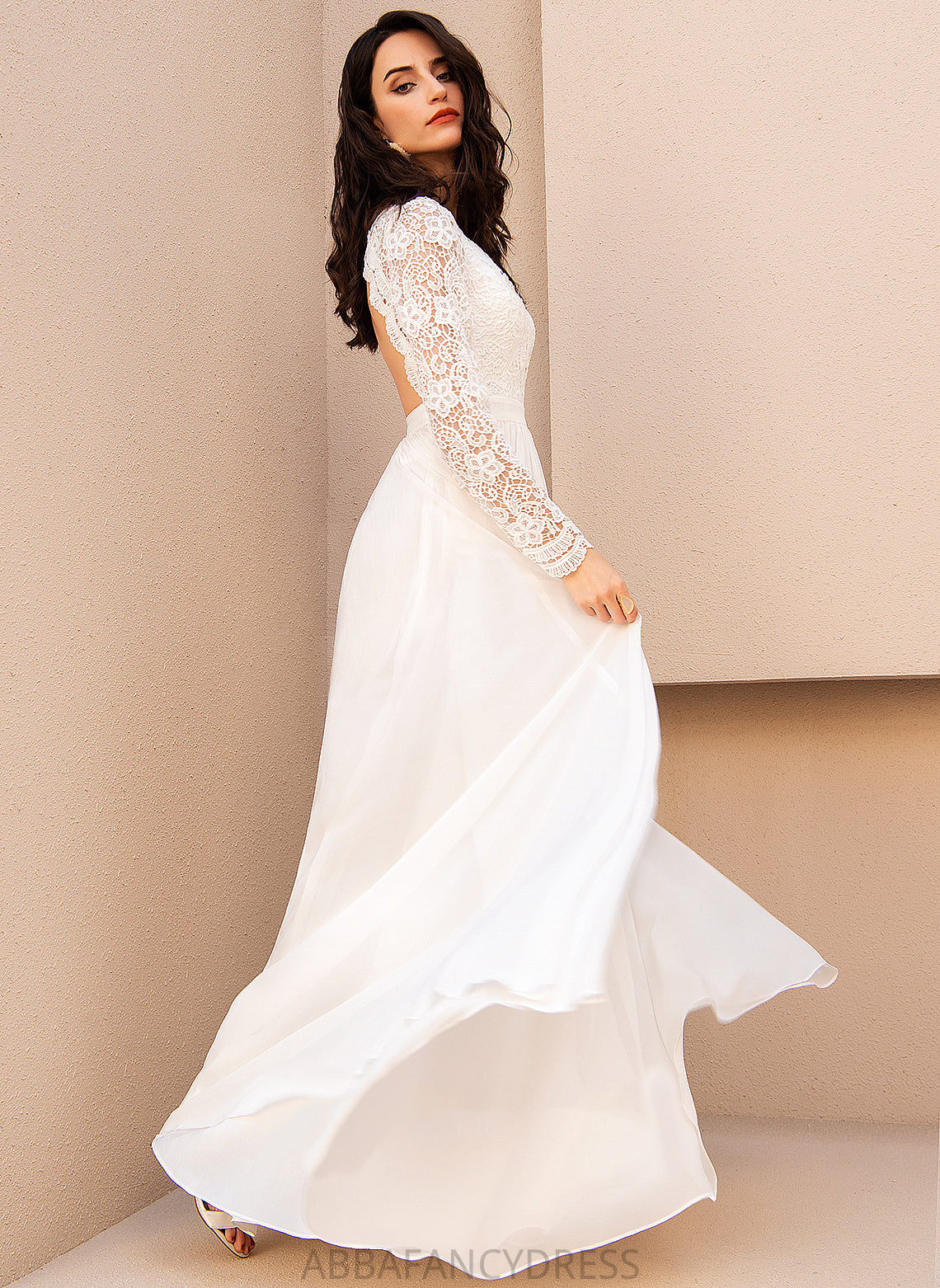 Wedding Wedding Dresses Chiffon Dress V-neck Yareli Floor-Length A-Line