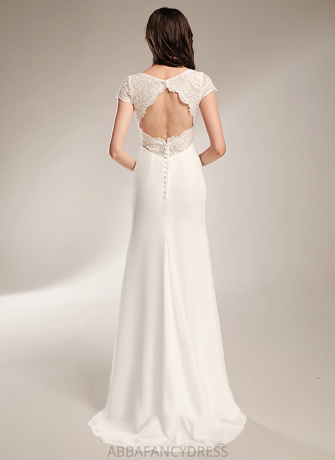 Wedding Dresses Train Dress Sheath/Column Wedding Magdalena Lace With V-neck Sweep Chiffon