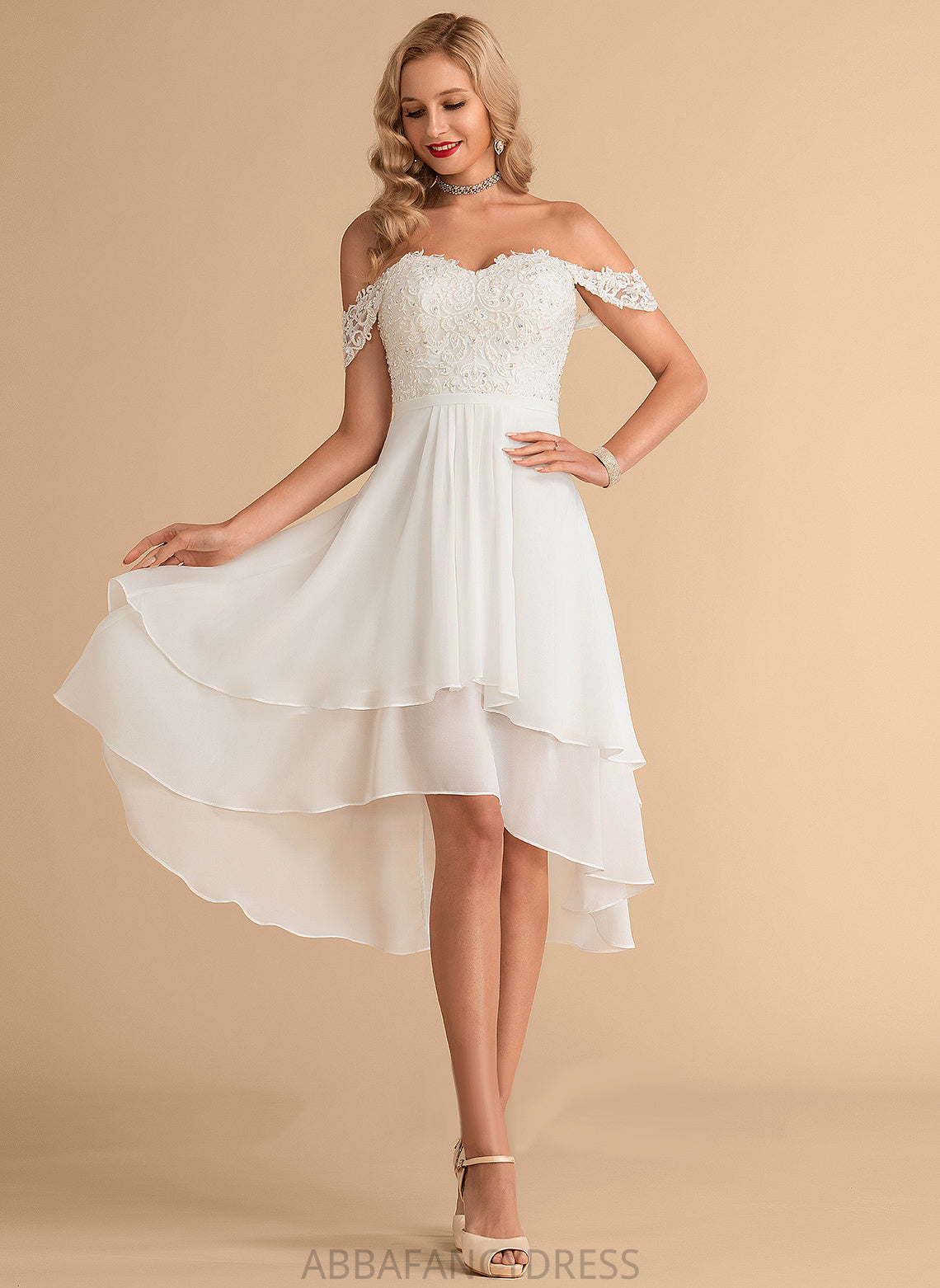 Wedding Lace Trudie With Off-the-Shoulder Asymmetrical Beading Sequins Chiffon Dress A-Line Wedding Dresses