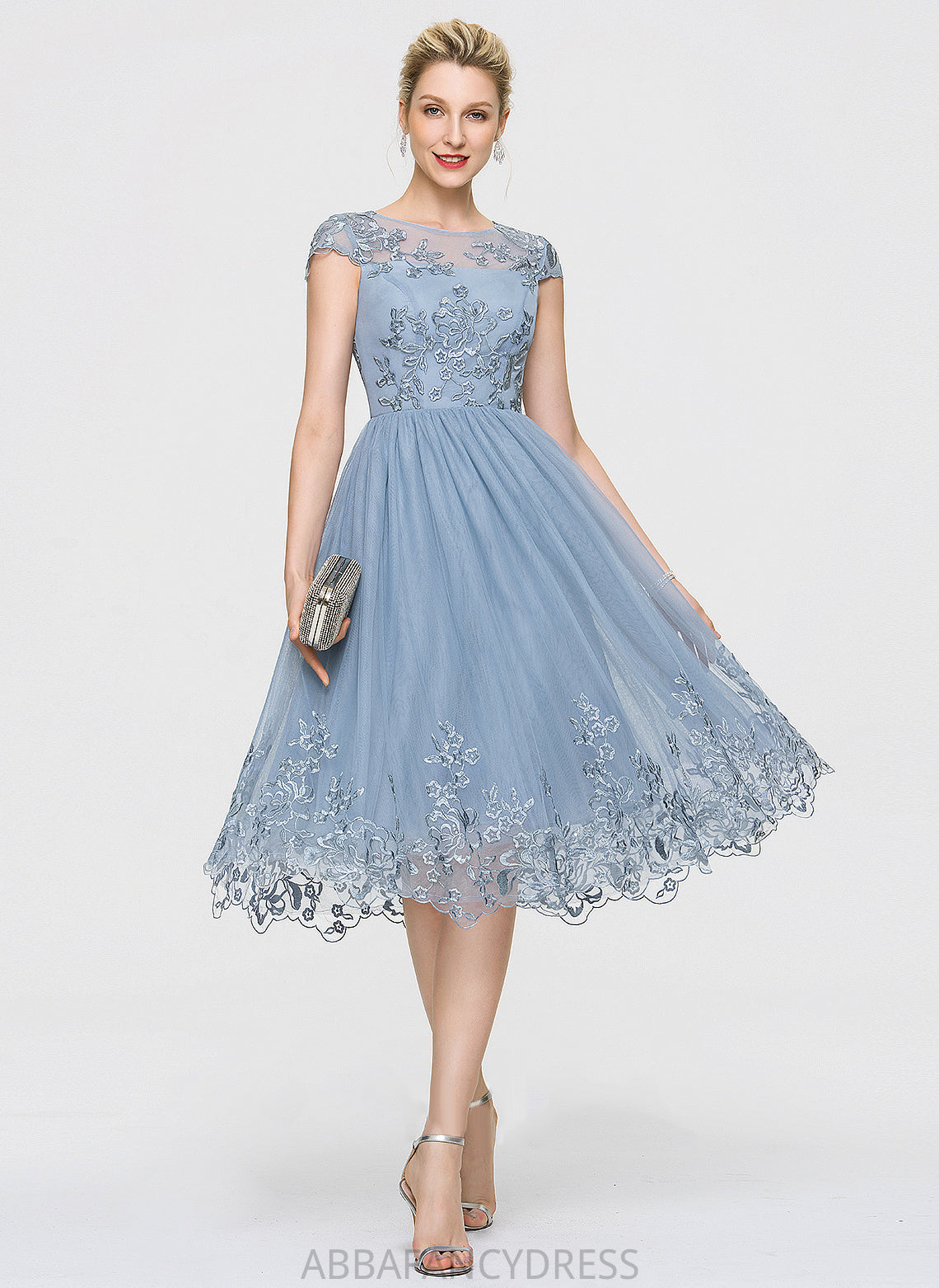 With Lace Neck Dress Knee-Length A-Line Tulle Homecoming Dresses Homecoming Sequins Britney Scoop