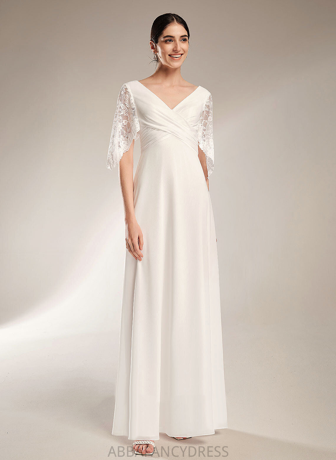 Dress Aracely Chiffon Wedding Dresses Lace V-neck With Wedding Sheath/Column Floor-Length