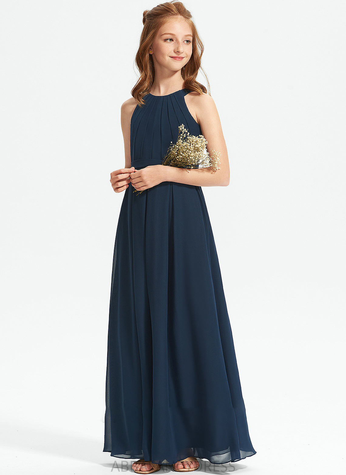 Ruffle Meredith Neck Chiffon With Floor-Length A-Line Junior Bridesmaid Dresses Scoop