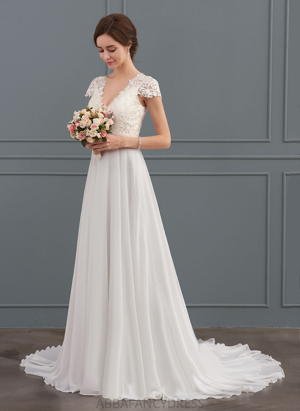 Lace Sweep V-neck Dress Train Wedding Chiffon Jaylen Wedding Dresses With A-Line Ruffle