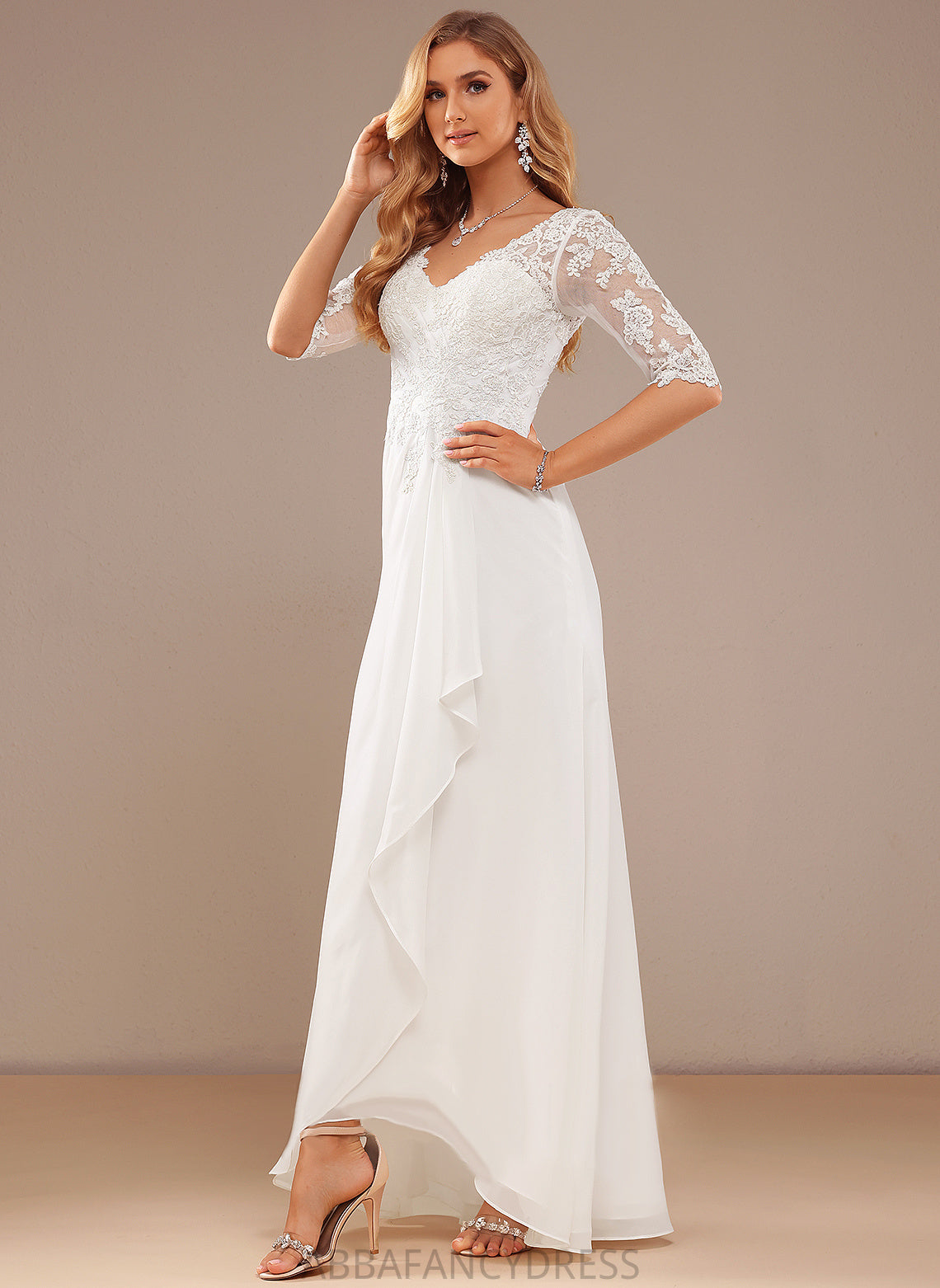 V-neck Wedding Lace Armani With Lace Ruffle Dress Asymmetrical A-Line Wedding Dresses Chiffon