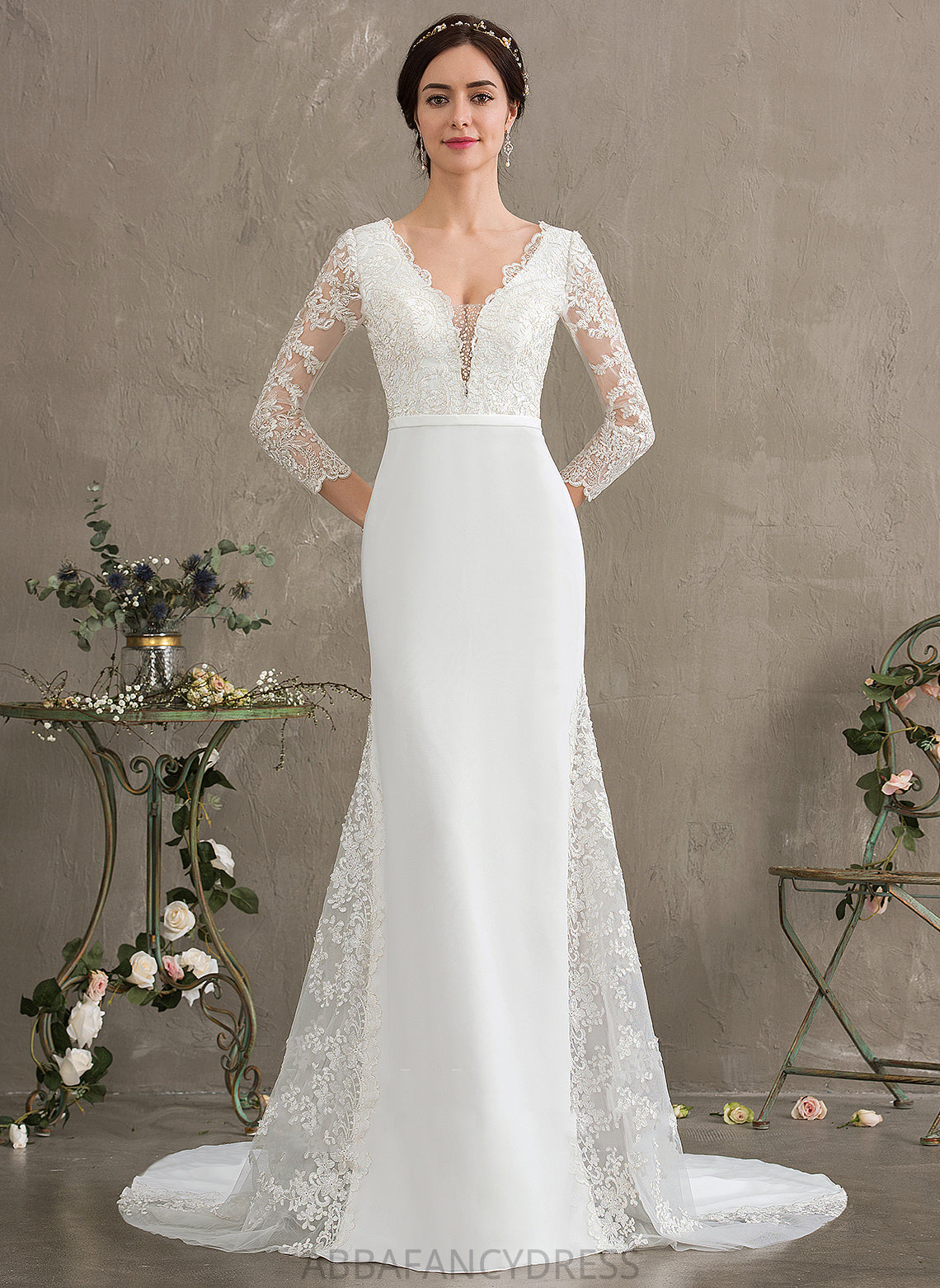 Sequins Lace Chapel Wedding Dresses Beading Chiffon With Wedding Willa Train Dress Trumpet/Mermaid V-neck