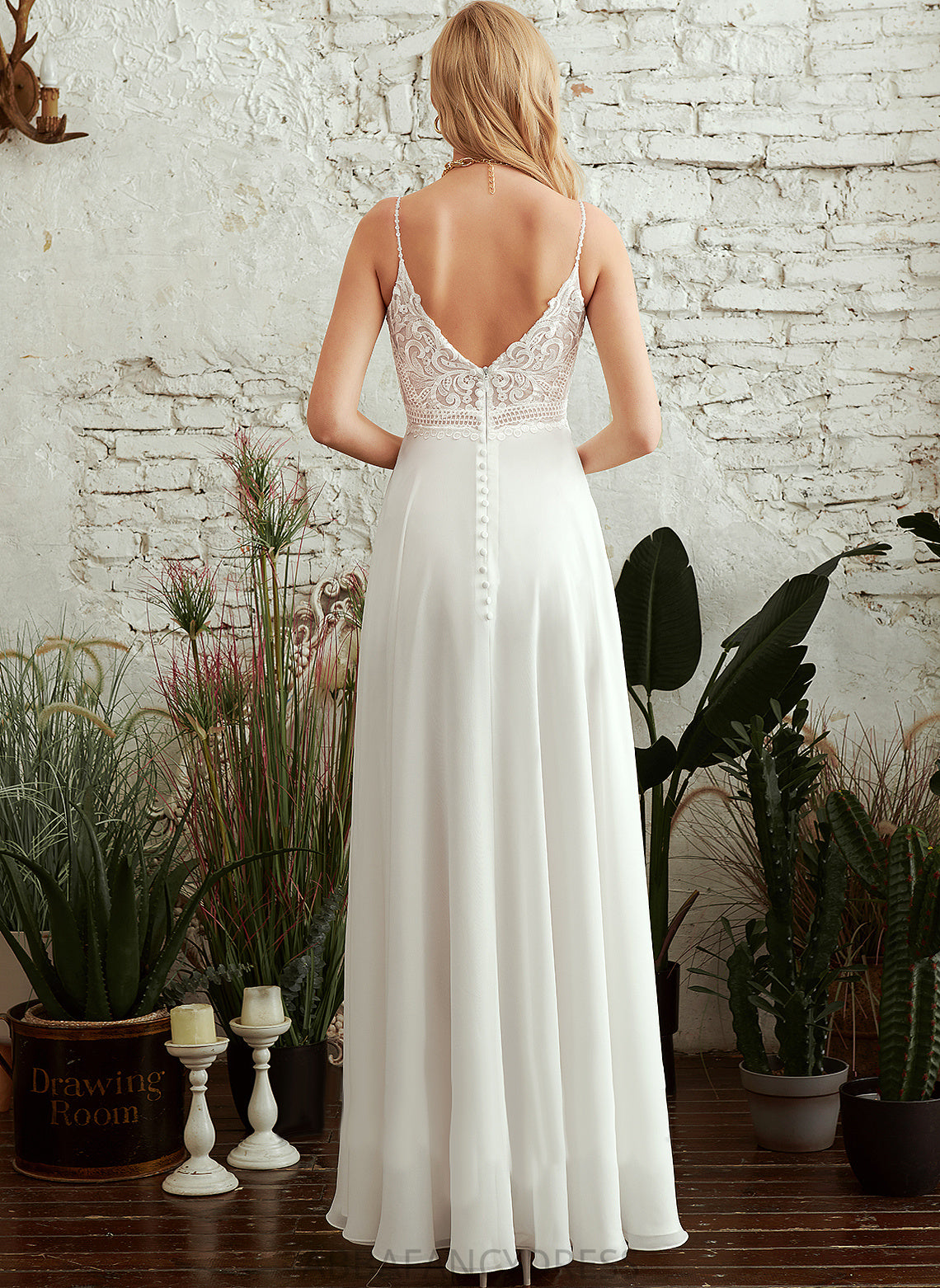 Front Ariana Chiffon Dress Split Wedding A-Line Wedding Dresses V-neck Lace With Floor-Length