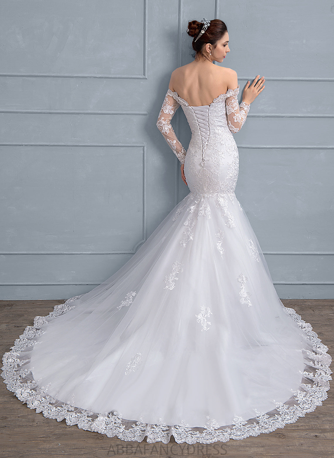 With Off-the-Shoulder Train Dress Selah Beading Lace Trumpet/Mermaid Court Wedding Wedding Dresses Tulle Sequins