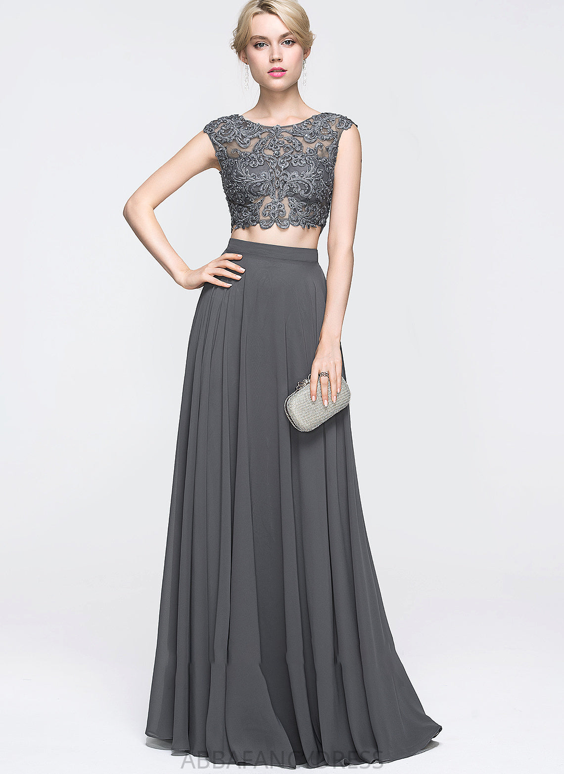 With Sequins Scoop Prom Dresses Chiffon Beading A-Line Floor-Length Neck Miah