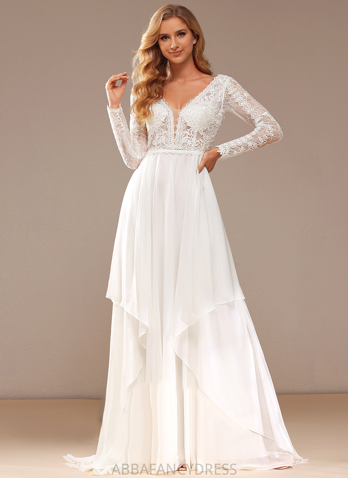 Train Lace Chiffon With Wedding Dress V-neck Ayana Ruffle A-Line Wedding Dresses Lace Court