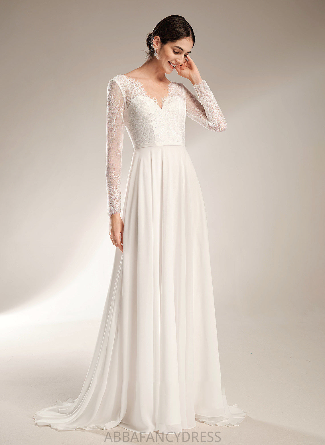 Amiya Wedding Dresses V-neck A-Line Dress Train Wedding Sweep