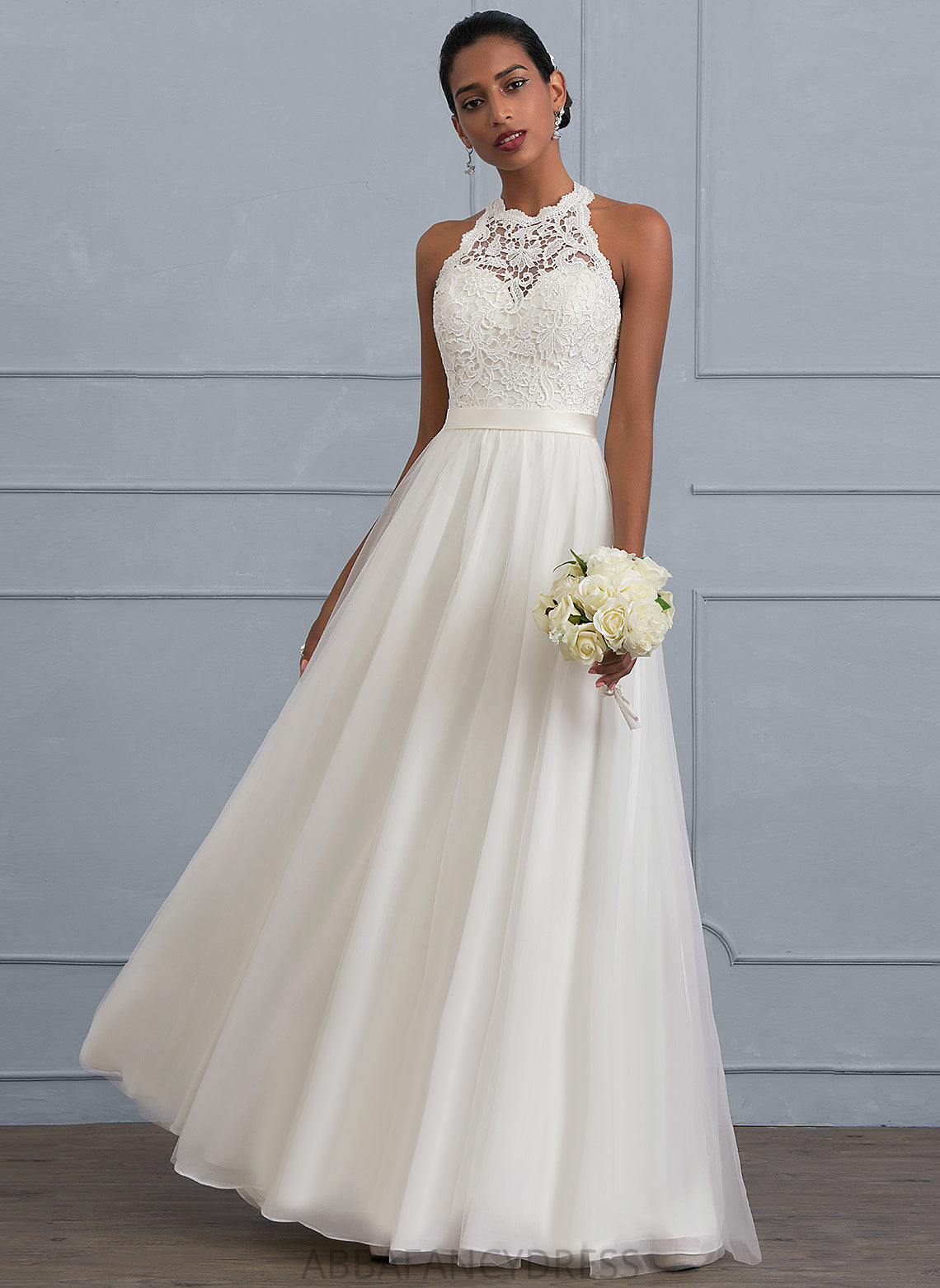 Makenzie Tulle Wedding Wedding Dresses Dress Scoop Charmeuse A-Line Lace Neck Floor-Length