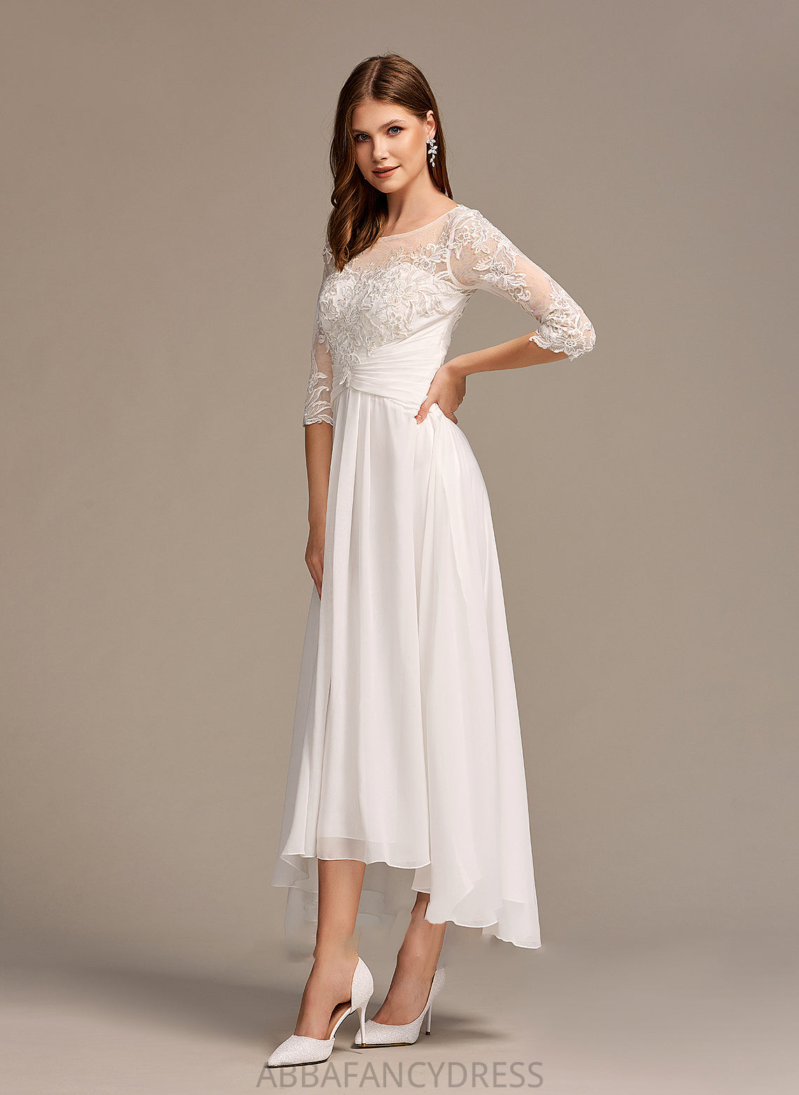 Mavis Lace Dress With A-Line Wedding Illusion Wedding Dresses Asymmetrical