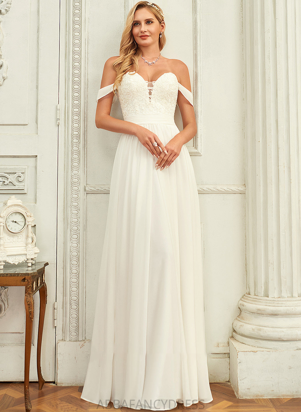 Chiffon Wedding Wedding Dresses Off-the-Shoulder Dress A-Line Floor-Length Lace Tiana