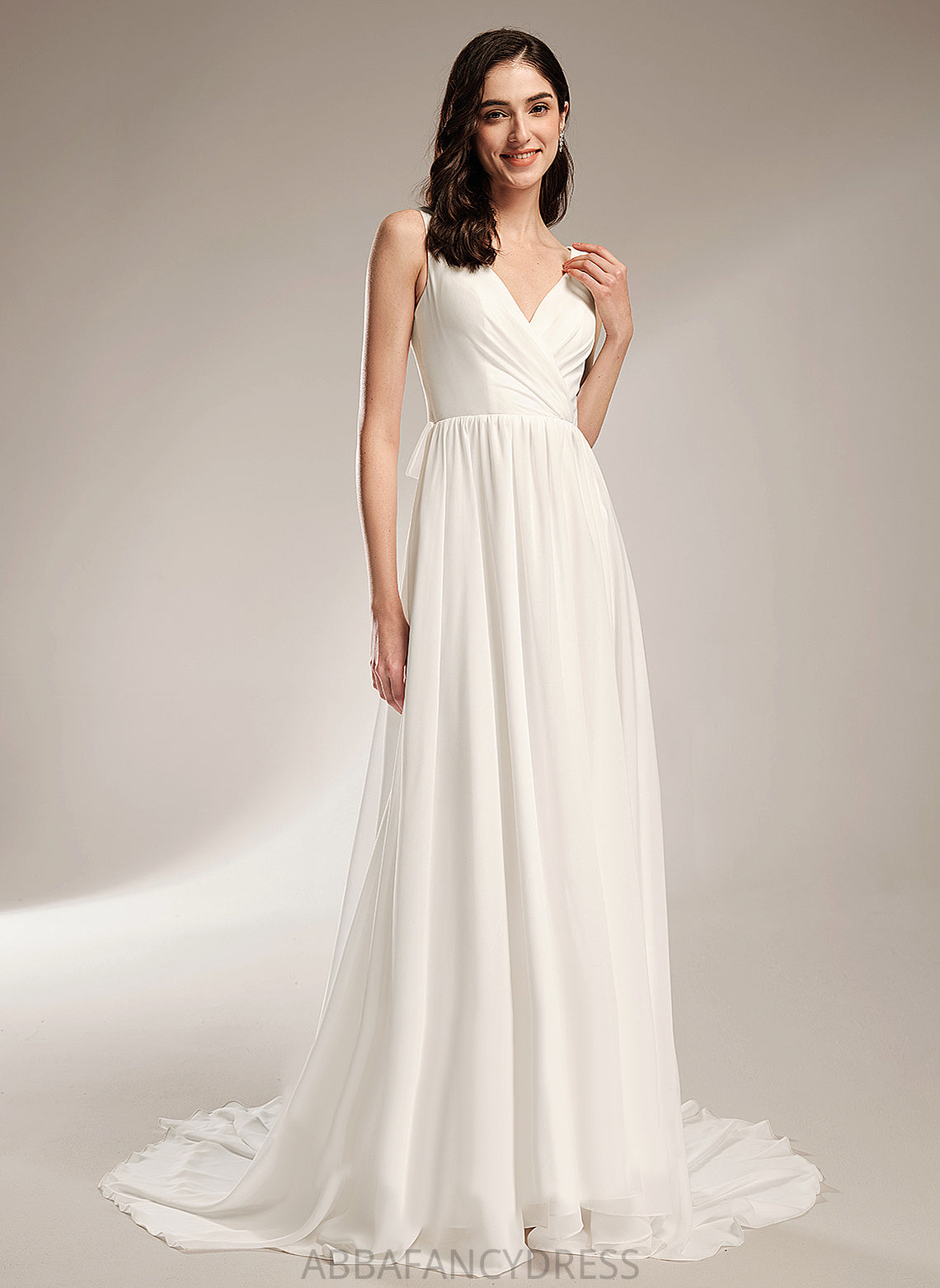 Wedding A-Line Wedding Dresses Chiffon Court Dress Train With Elsa Lace V-neck